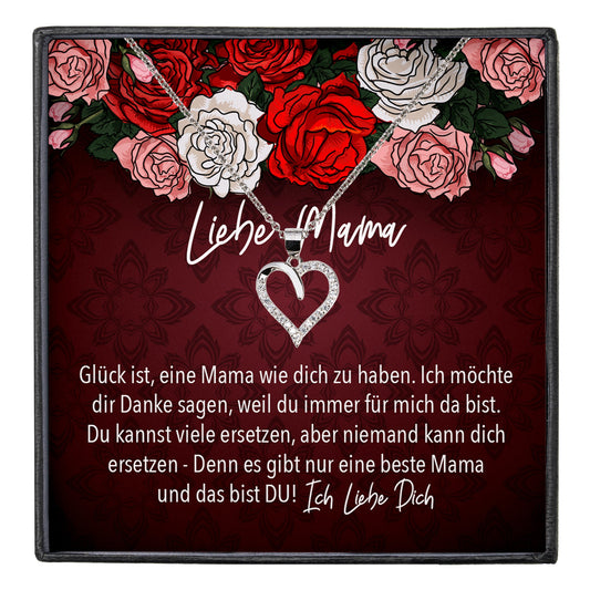 22Feels® Mama Geschenk Muttertag Geburtstag Frauen Herz Halskette mit Karte Echt Silber Schmuck Weihnachten Idee von Tochter oder Sohn-Schmuck mit Botschaftskarte - Herz21-22Feels
