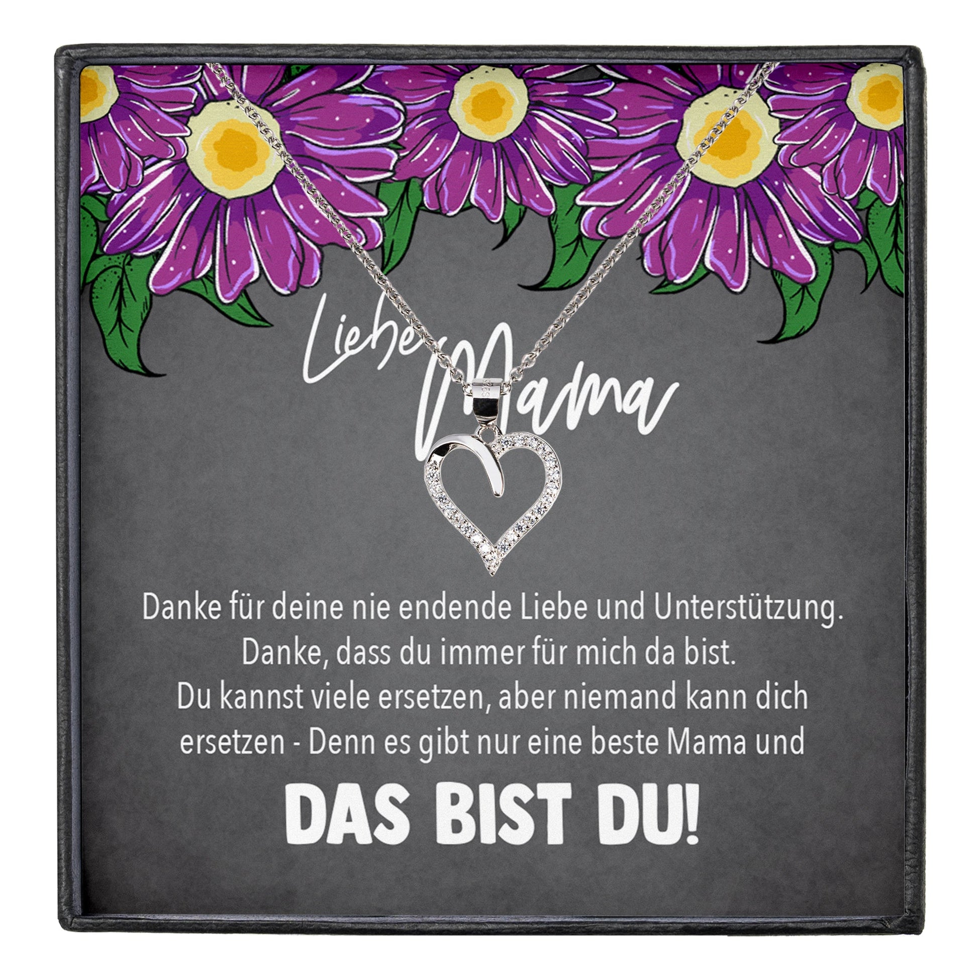 22Feels® Mama Geschenk Muttertag Geburtstag Frauen Herz Halskette mit Karte Echt Silber Schmuck Weihnachten Idee von Tochter oder Sohn-Schmuck mit Botschaftskarte - Herz21-22Feels