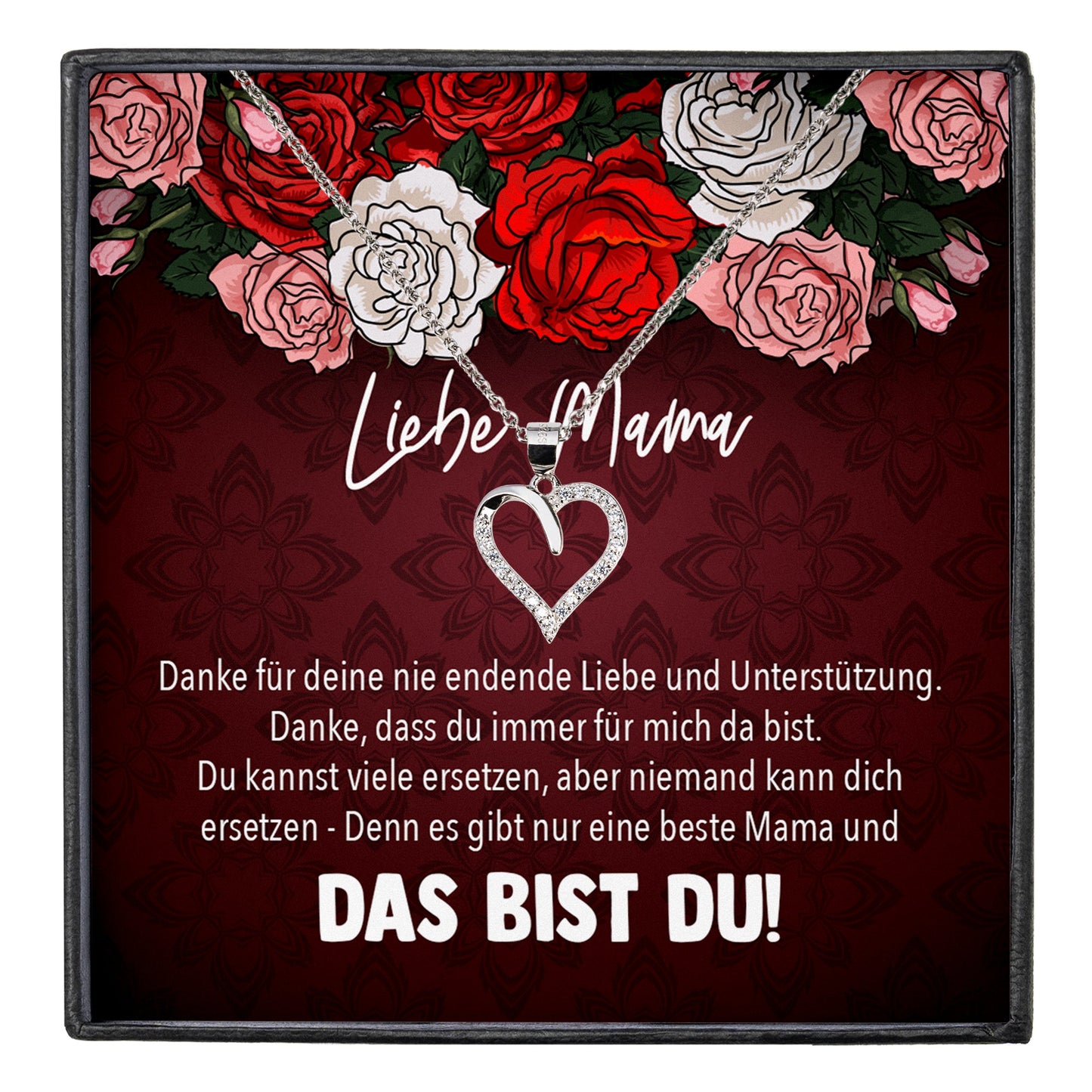 22Feels® Mama Geschenk Muttertag Geburtstag Frauen Herz Halskette mit Karte Echt Silber Schmuck Weihnachten Idee von Tochter oder Sohn-Schmuck mit Botschaftskarte - Herz21-22Feels
