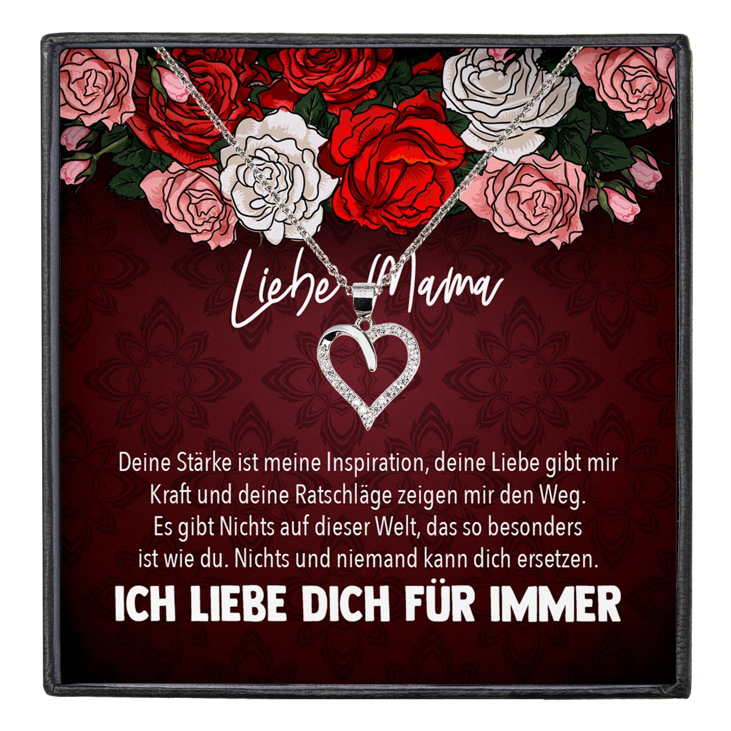 22Feels® Mama Geschenk Muttertag Geburtstag Frauen Herz Halskette mit Karte Echt Silber Schmuck Weihnachten Idee von Tochter oder Sohn-Schmuck mit Botschaftskarte - Herz21-22Feels