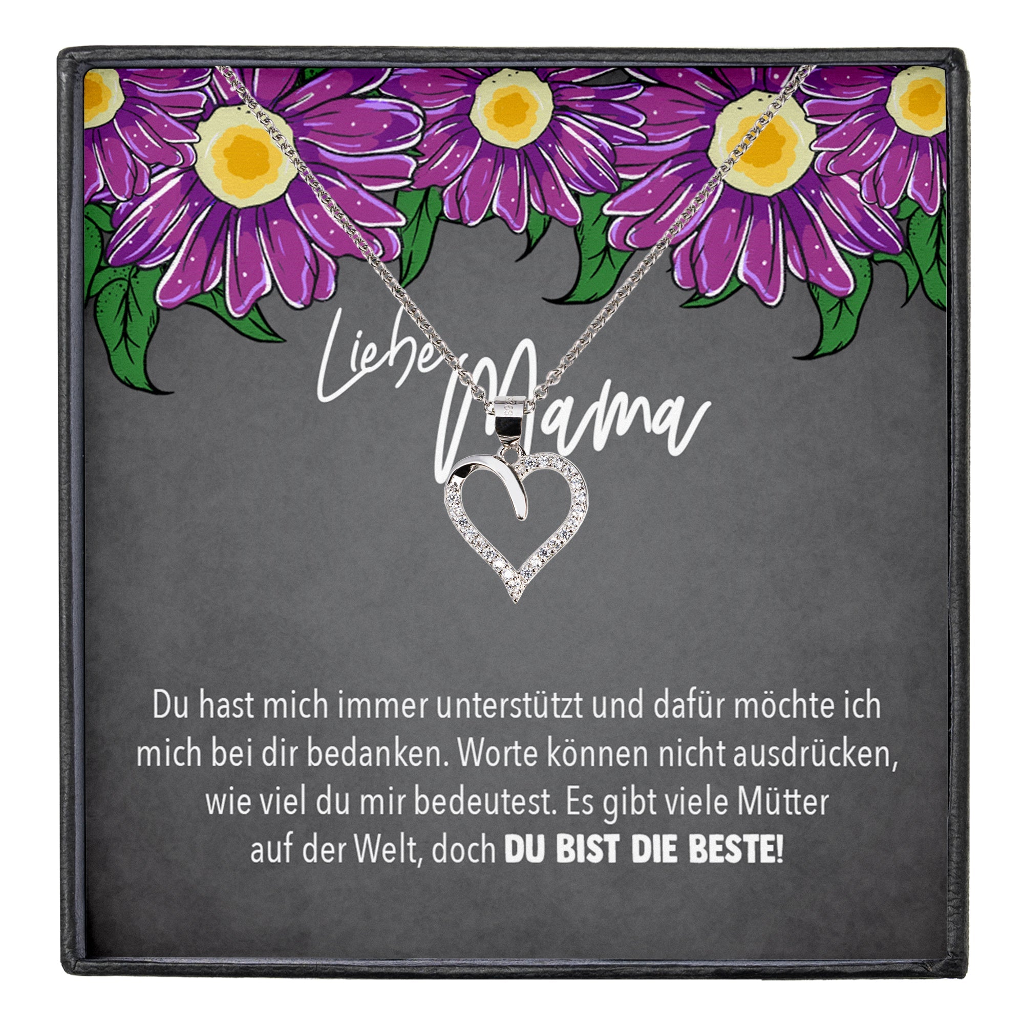 22Feels® Mama Geschenk Muttertag Geburtstag Frauen Herz Halskette mit Karte Echt Silber Schmuck Weihnachten Idee von Tochter oder Sohn-Schmuck mit Botschaftskarte - Herz21-22Feels