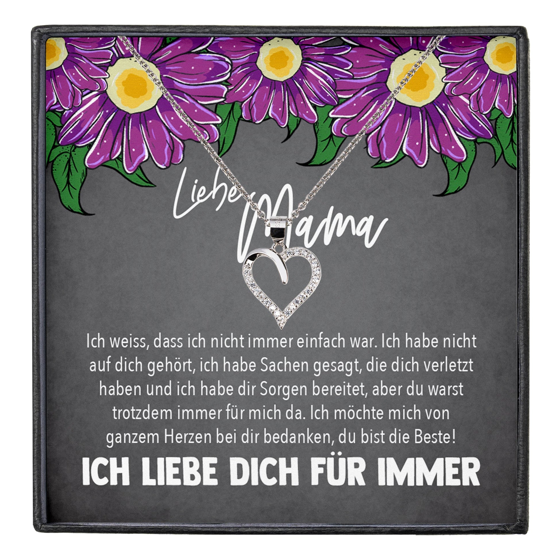22Feels® Mama Geschenk Muttertag Geburtstag Frauen Herz Halskette mit Karte Echt Silber Schmuck Weihnachten Idee von Tochter oder Sohn-Schmuck mit Botschaftskarte - Herz21-22Feels