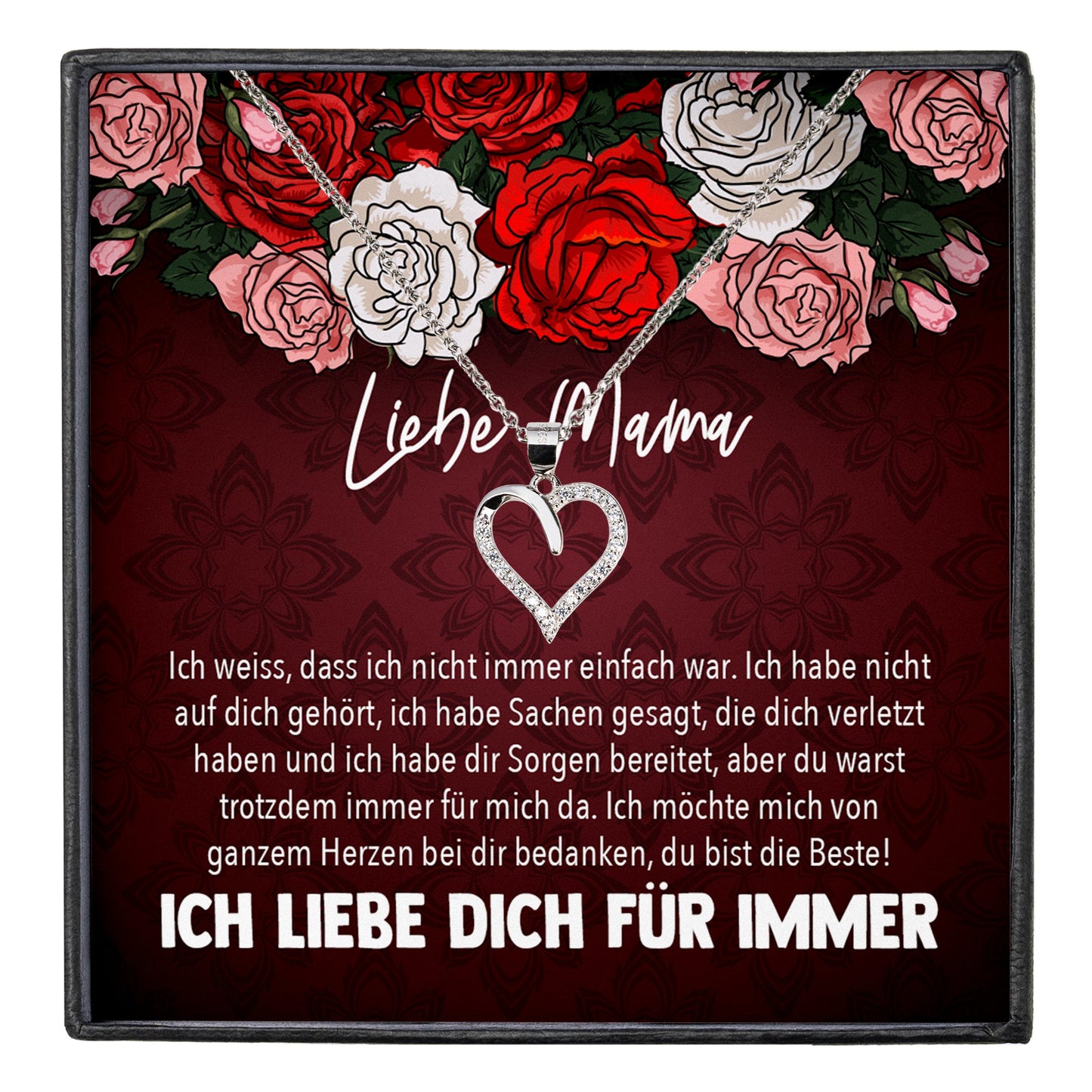 22Feels® Mama Geschenk Muttertag Geburtstag Frauen Herz Halskette mit Karte Echt Silber Schmuck Weihnachten Idee von Tochter oder Sohn-Schmuck mit Botschaftskarte - Herz21-22Feels