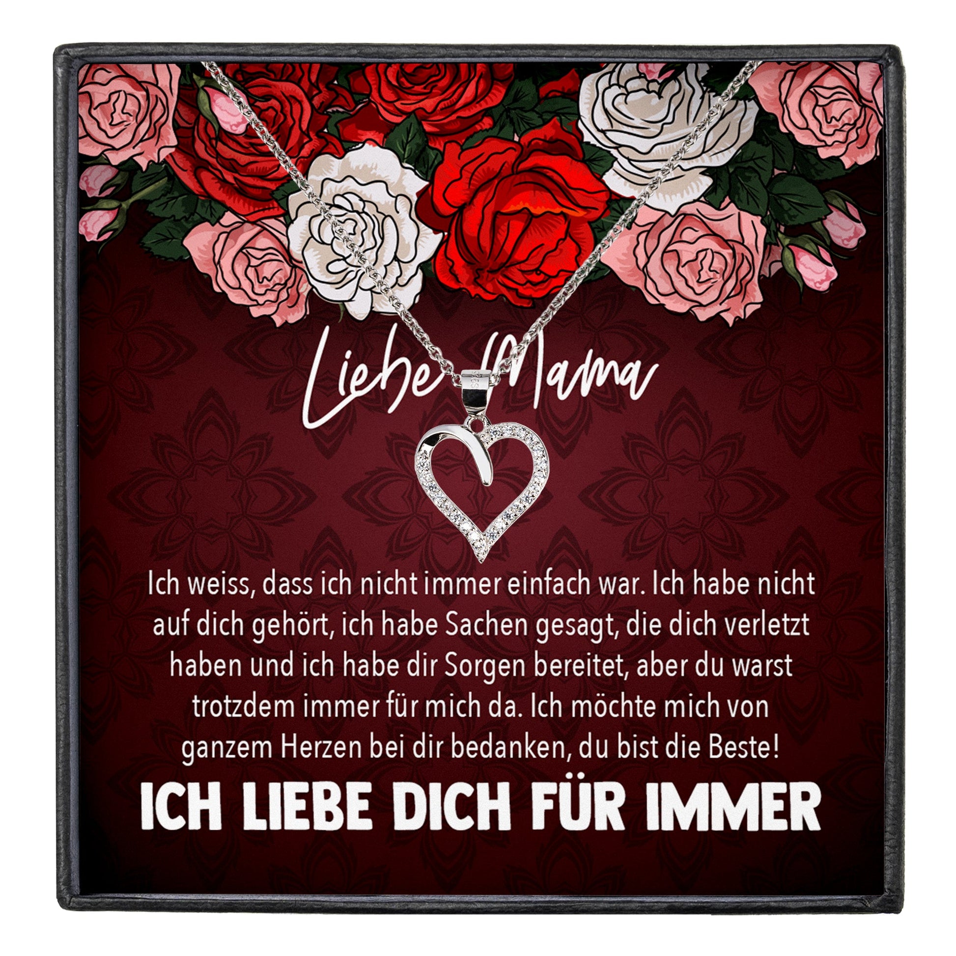 22Feels® Mama Geschenk Muttertag Geburtstag Frauen Herz Halskette mit Karte Echt Silber Schmuck Weihnachten Idee von Tochter oder Sohn-Schmuck mit Botschaftskarte - Herz21-22Feels