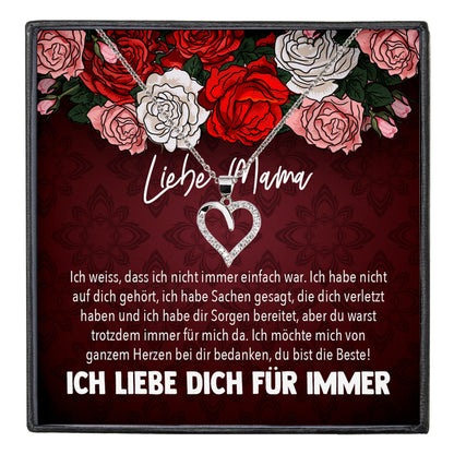 22Feels® Mama Geschenk Muttertag Geburtstag Frauen Herz Halskette mit Karte Echt Silber Schmuck Weihnachten Idee von Tochter oder Sohn-Schmuck mit Botschaftskarte - Herz21-22Feels