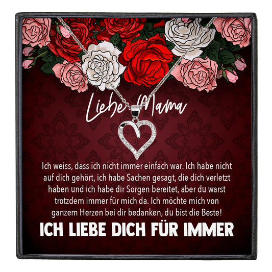 22Feels® Mama Geschenk Muttertag Geburtstag Frauen Herz Halskette mit Karte Echt Silber Schmuck Weihnachten Idee von Tochter oder Sohn-Schmuck mit Botschaftskarte - Herz21-22Feels