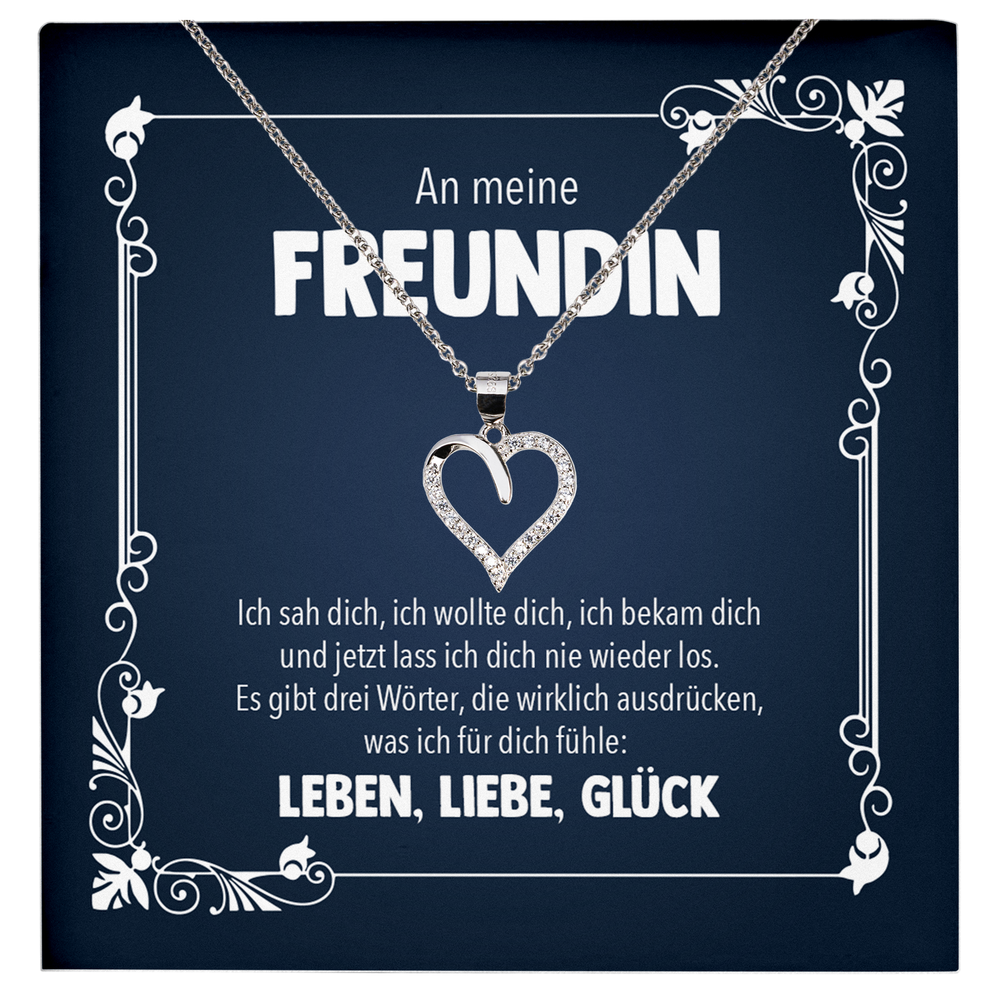 22Feels® Freundin Geschenk zu Jahrestag, Valentinstag und co. - Echt Silber 925/000 Schmuckset: Herz Halskette mit Botschaftskarte-Schmuck mit Botschaftskarte - Herz21-22Feels