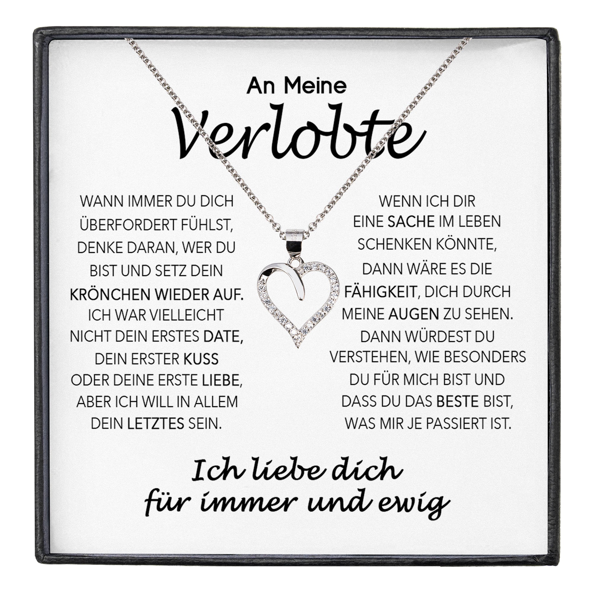 22Feels® Verlobung Geschenk Frauen Silber 925/000 Herz Halskette mit Karte Schmuck Ich Liebe Dich Verlobte Valentinstag Hochzeitsplanung Jahrestag-Schmuck mit Botschaftskarte - Herz21-22Feels