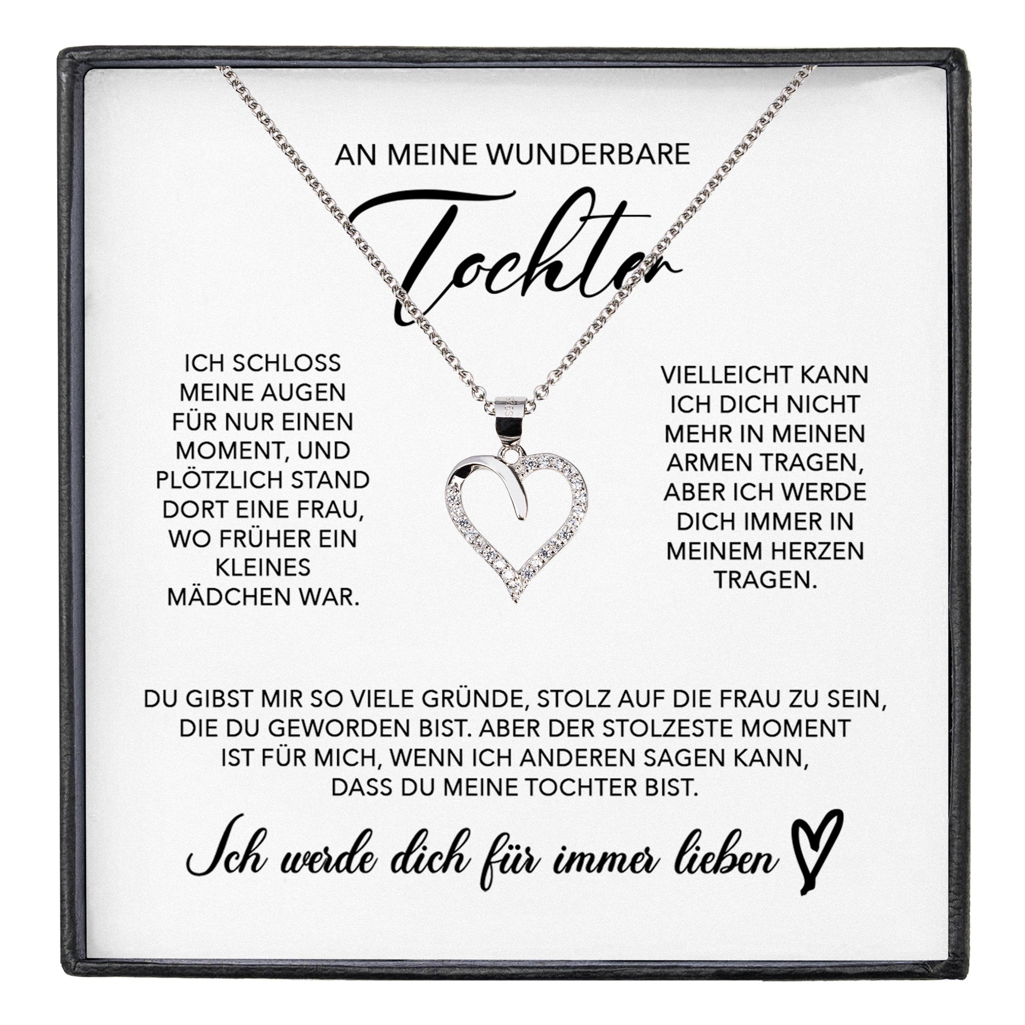 22Feels® Wunderbare Tochter Geschenk Silber 925/000 Herz Halskette mit Karte Mädchen Frauen Schmuck Geburtstag Weihnachten Firmung Konfirmation etc.-Schmuck mit Botschaftskarte - Herz21-22Feels