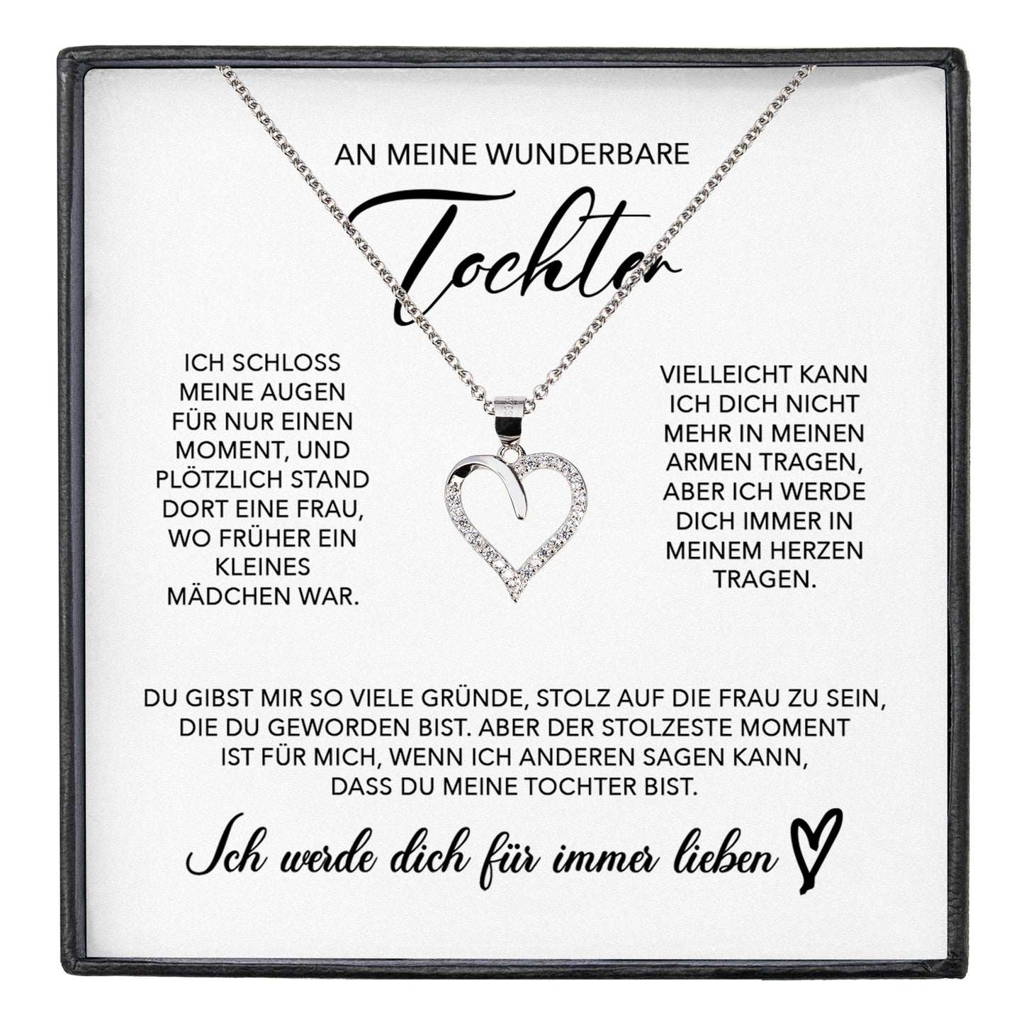 22Feels® Wunderbare Tochter Geschenk Silber 925/000 Herz Halskette mit Karte Mädchen Frauen Schmuck Geburtstag Weihnachten Firmung Konfirmation etc.-Schmuck mit Botschaftskarte - Herz21-22Feels