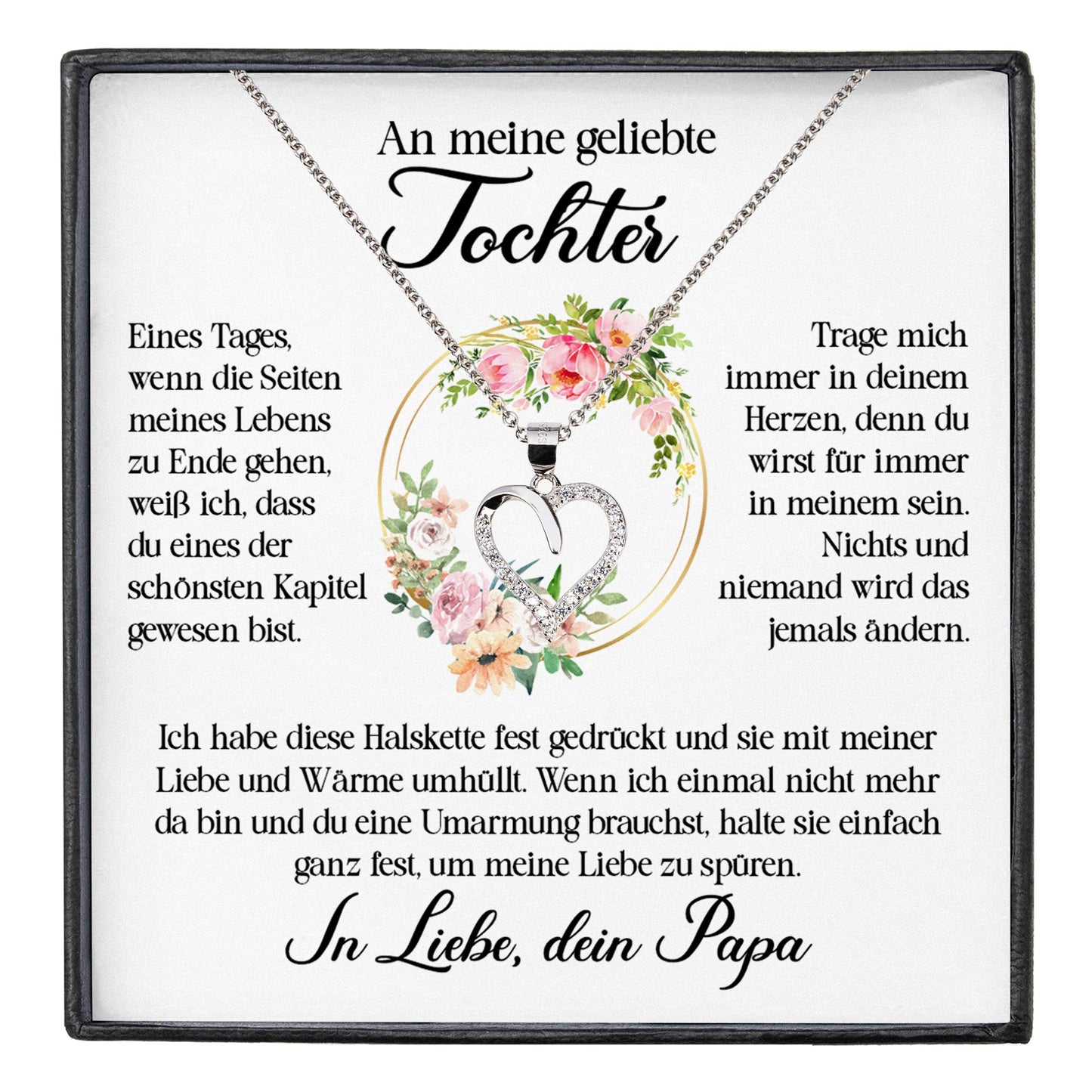 22Feels® Geliebte Tochter Geschenk von Papa Silber 925/000 Herz Halskette mit Karte Mädchen Frauen Schmuck Geburtstag Weihnachten Firmung Konfirmation etc.-Schmuck mit Botschaftskarte - Herz21-22Feels