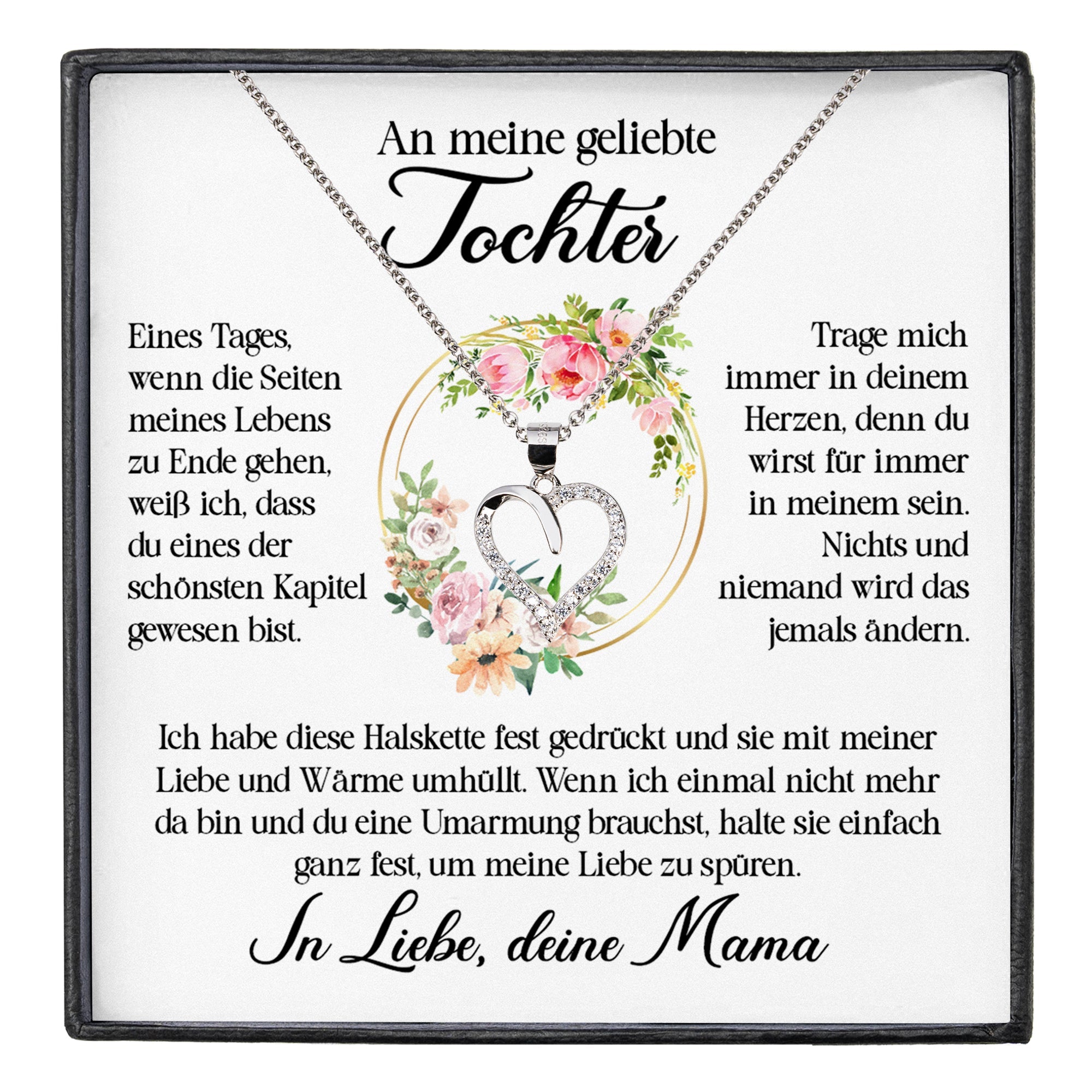 22Feels® Geliebte Tochter Geschenk von Mama Silber 925/000 Herz Halskette mit Karte Mädchen Frauen Schmuck Geburtstag Weihnachten Firmung Konfirmation etc.-Schmuck mit Botschaftskarte - Herz21-22Feels