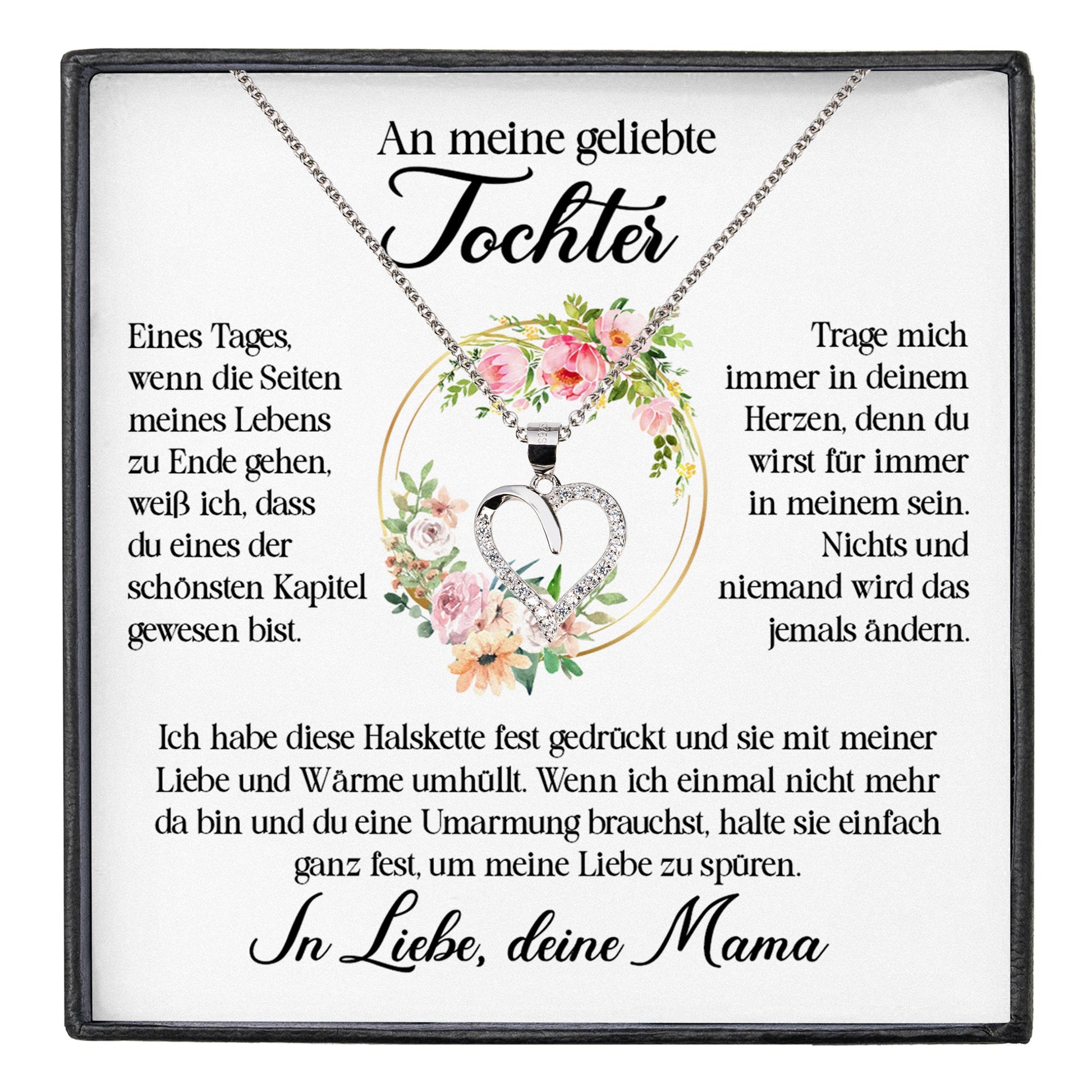 22Feels® Geliebte Tochter Geschenk von Mama Silber 925/000 Herz Halskette mit Karte Mädchen Frauen Schmuck Geburtstag Weihnachten Firmung Konfirmation etc.-Schmuck mit Botschaftskarte - Herz21-22Feels