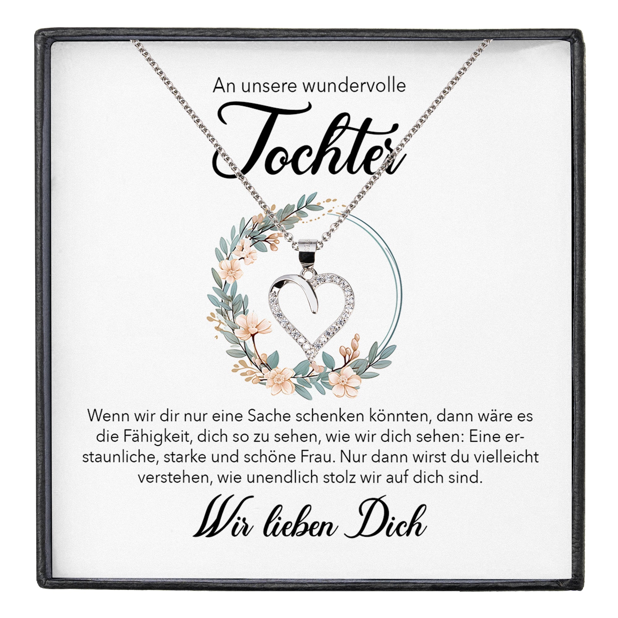 22Feels® Unsere Tochter Geschenk Silber 925/000 Herz Halskette mit Karte Mädchen Frauen Schmuck Geburtstag Weihnachten Firmung Konfirmation etc.-Schmuck mit Botschaftskarte - Herz21-22Feels