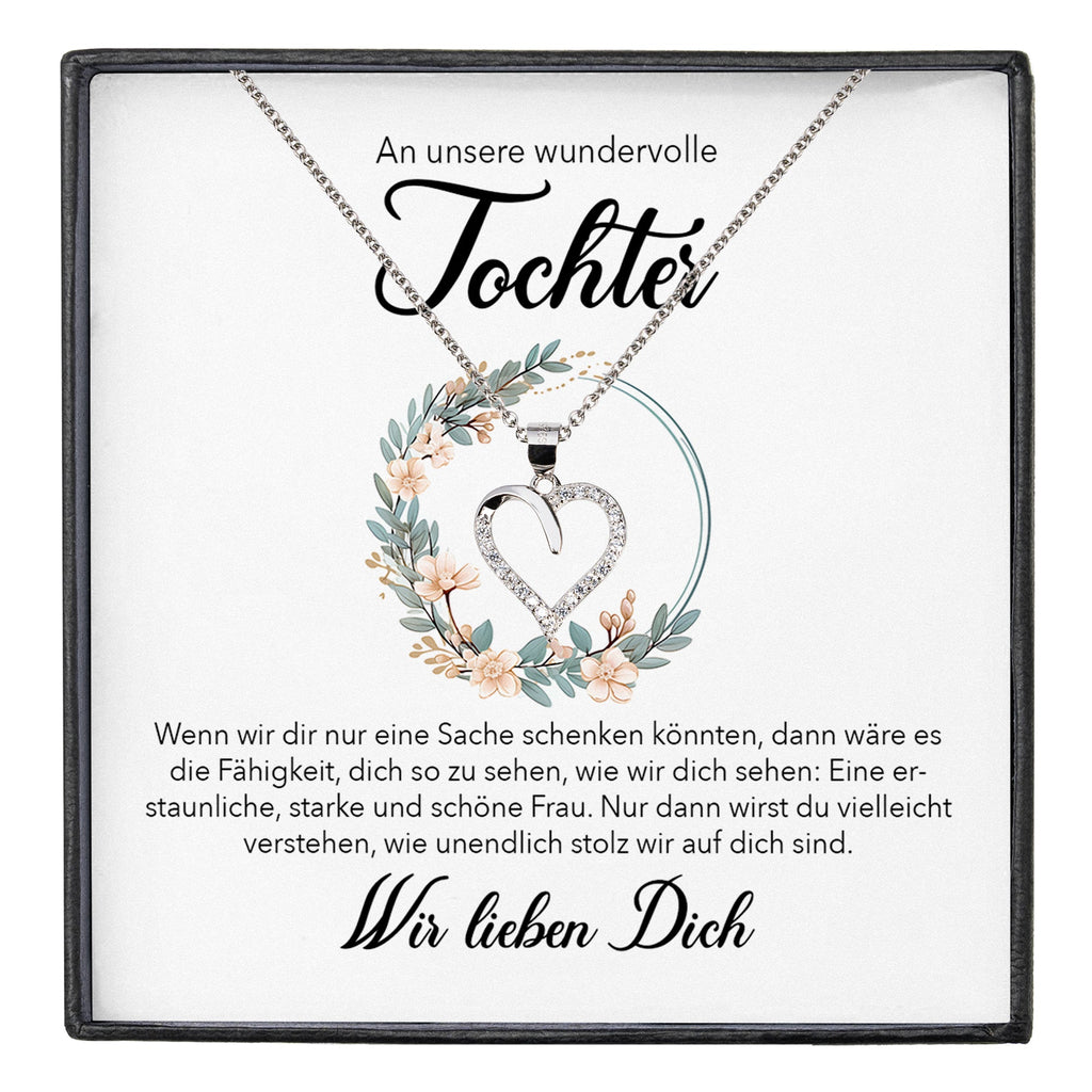 22Feels® Unsere Tochter Geschenk Silber 925/000 Herz Halskette mit Karte Mädchen Frauen Schmuck Geburtstag Weihnachten Firmung Konfirmation etc.-Schmuck mit Botschaftskarte - Herz21-22Feels