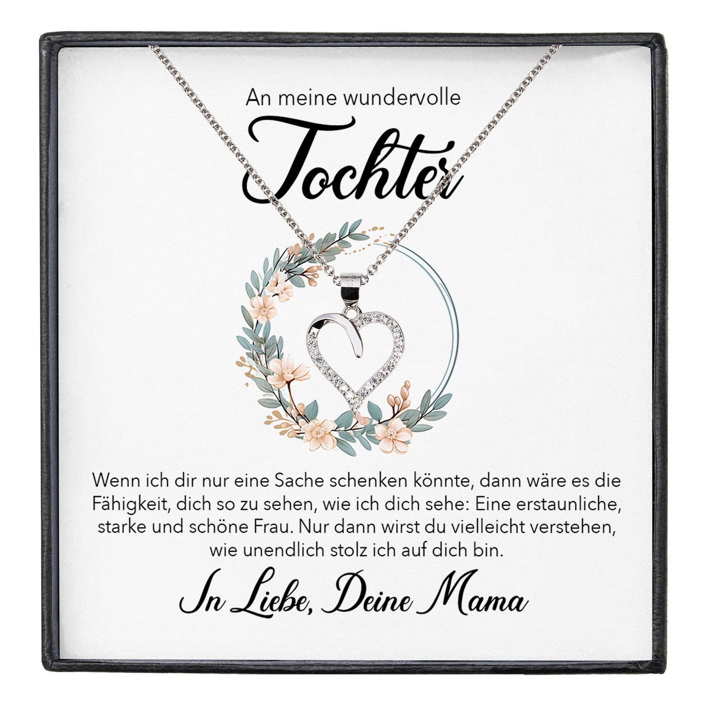 22Feels® Wundervolle Tochter Geschenk von Mama Silber 925/000 Herz Halskette mit Karte Mädchen Frauen Schmuck Geburtstag Weihnachten Firmung Konfirmation etc.-Schmuck mit Botschaftskarte - Herz21-22Feels