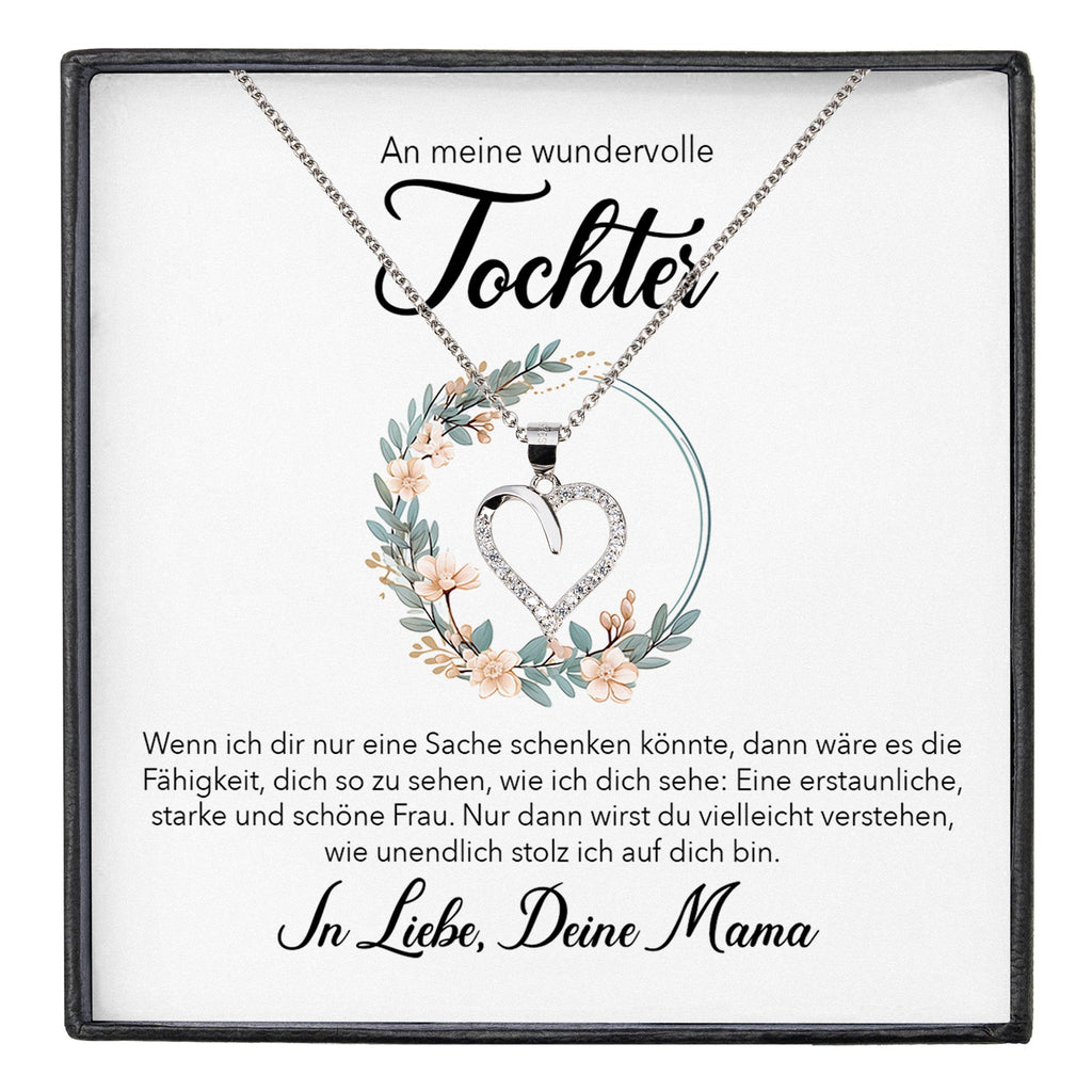 22Feels® Wundervolle Tochter Geschenk von Mama Silber 925/000 Herz Halskette mit Karte Mädchen Frauen Schmuck Geburtstag Weihnachten Firmung Konfirmation etc.-Schmuck mit Botschaftskarte - Herz21-22Feels