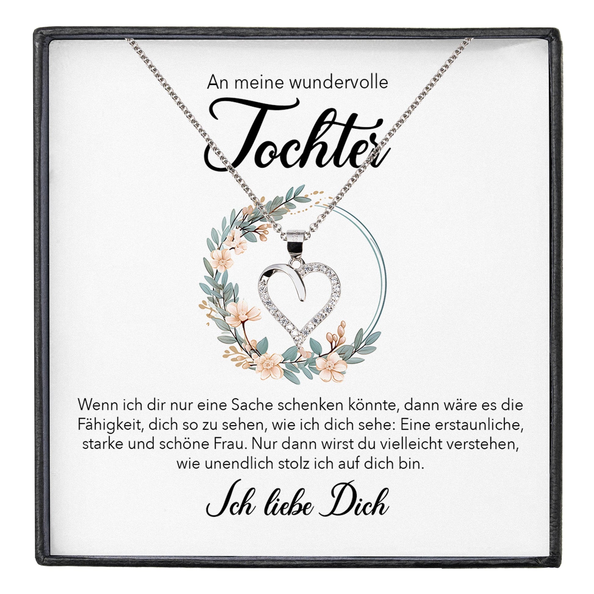 22Feels® Wundervolle Tochter Geschenk Silber 925/000 Herz Halskette mit Karte Mädchen Frauen Schmuck Geburtstag Weihnachten Firmung Konfirmation etc.-Schmuck mit Botschaftskarte - Herz21-22Feels