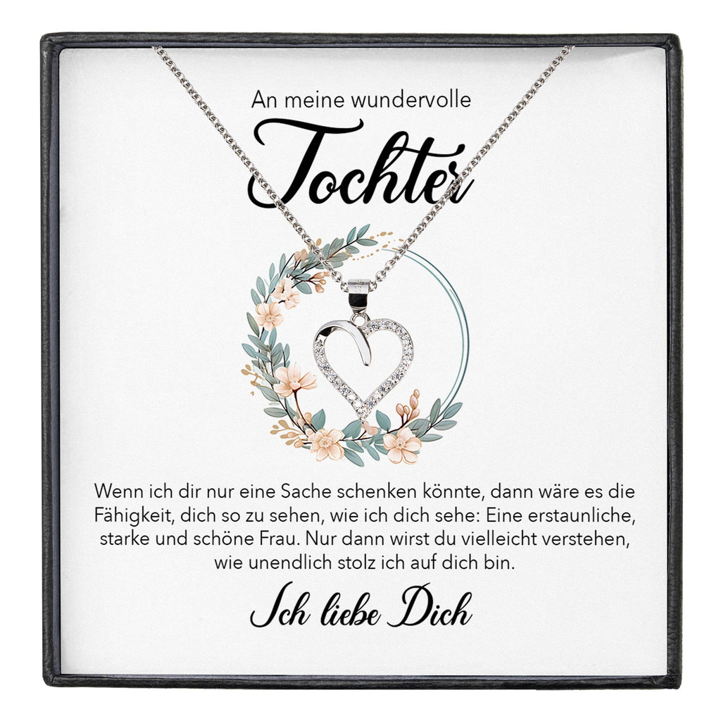 22Feels® Wundervolle Tochter Geschenk Silber 925/000 Herz Halskette mit Karte Mädchen Frauen Schmuck Geburtstag Weihnachten Firmung Konfirmation etc.-Schmuck mit Botschaftskarte - Herz21-22Feels