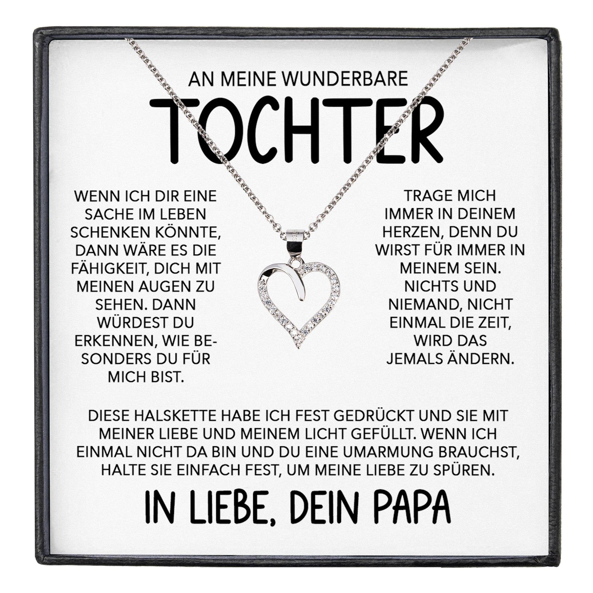 22Feels® Wunderbare Tochter Geschenk von Papa Silber 925/000 Herz Halskette mit Karte Mädchen Frauen Schmuck Geburtstag Weihnachten Firmung Konfirmation etc.-Schmuck mit Botschaftskarte - Herz21-22Feels