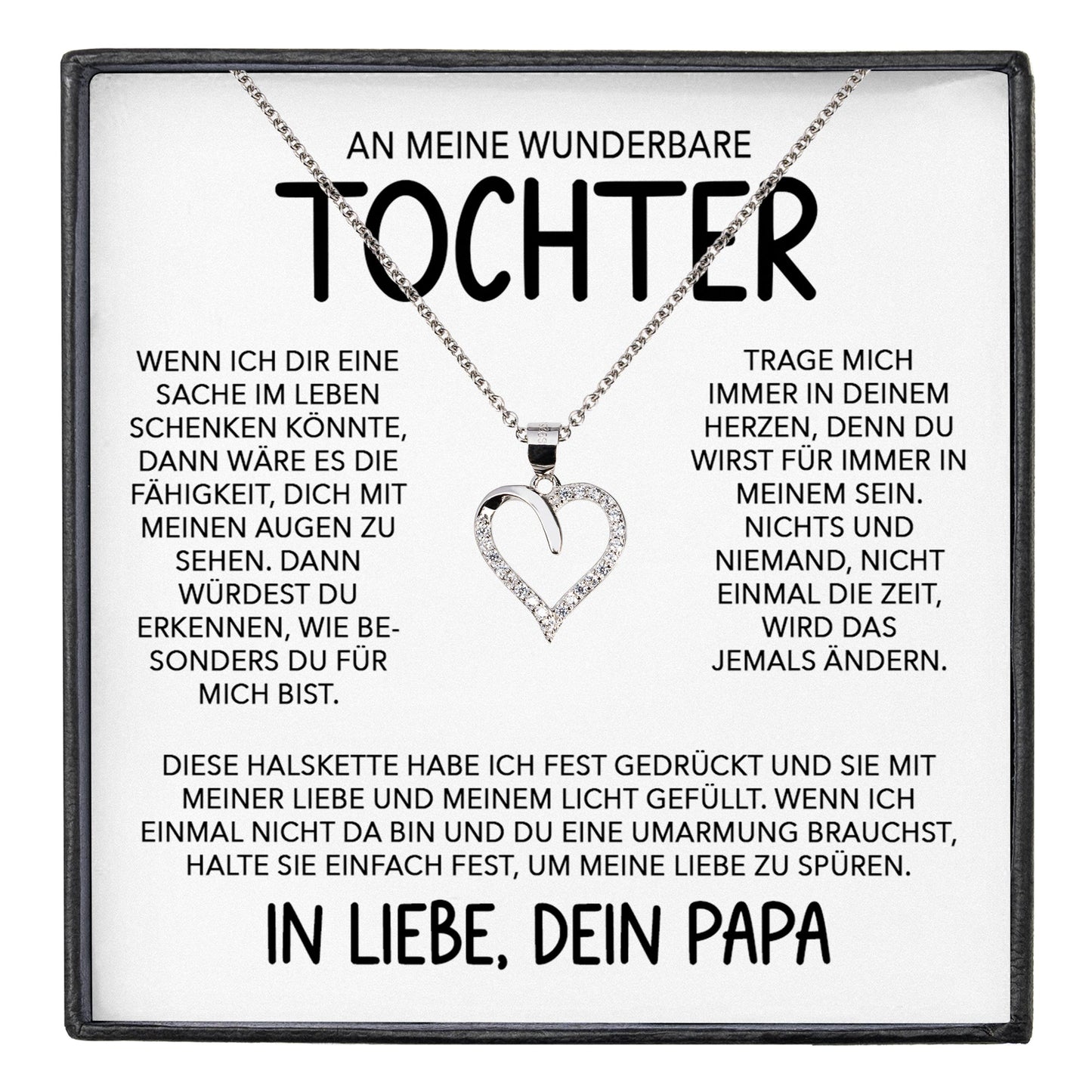 22Feels® Wunderbare Tochter Geschenk von Papa Silber 925/000 Herz Halskette mit Karte Mädchen Frauen Schmuck Geburtstag Weihnachten Firmung Konfirmation etc.-Schmuck mit Botschaftskarte - Herz21-22Feels