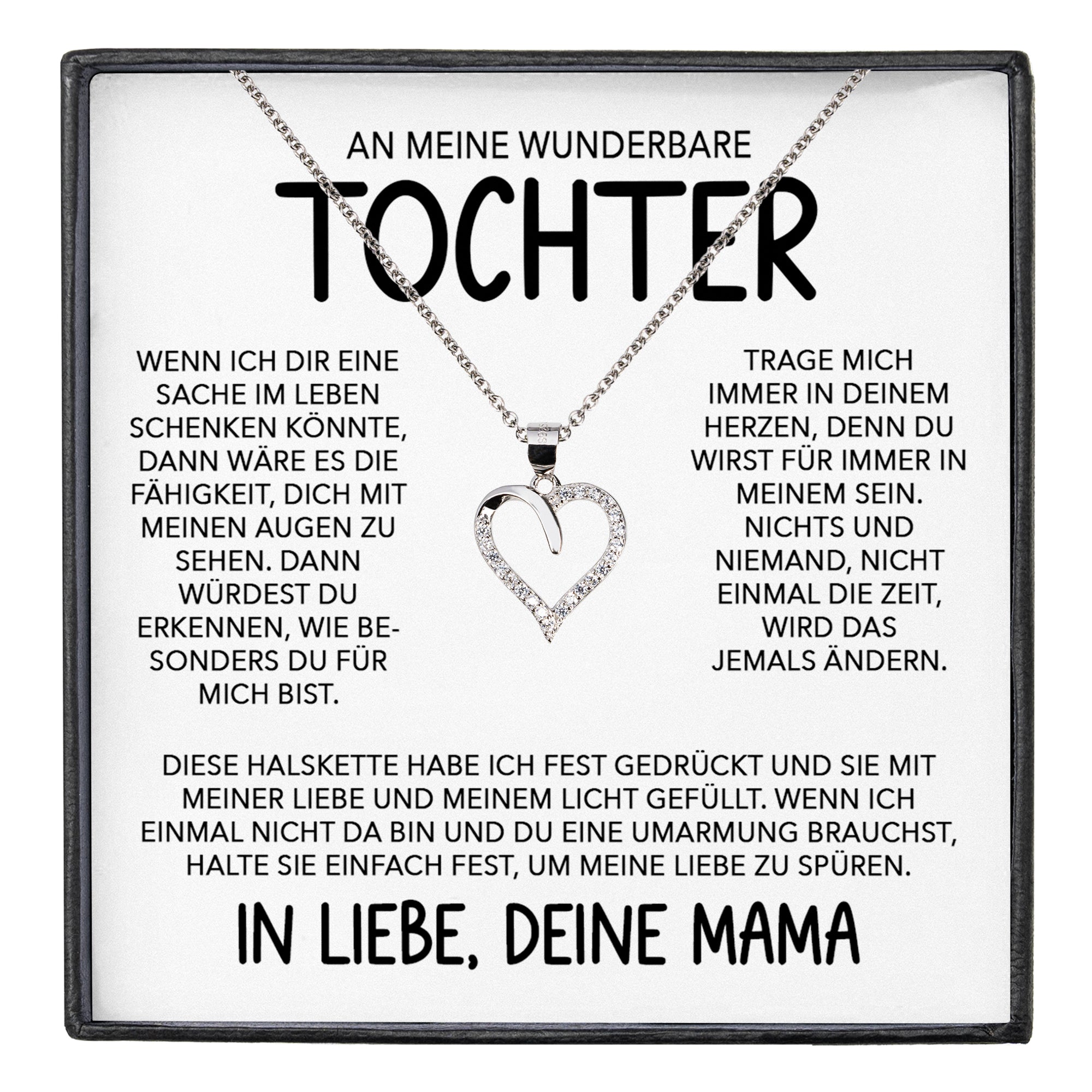 22Feels® Wunderbare Tochter Geschenk von Mama Silber 925/000 Herz Halskette mit Karte Mädchen Frauen Schmuck Geburtstag Weihnachten Firmung Konfirmation etc.-Schmuck mit Botschaftskarte - Herz21-22Feels