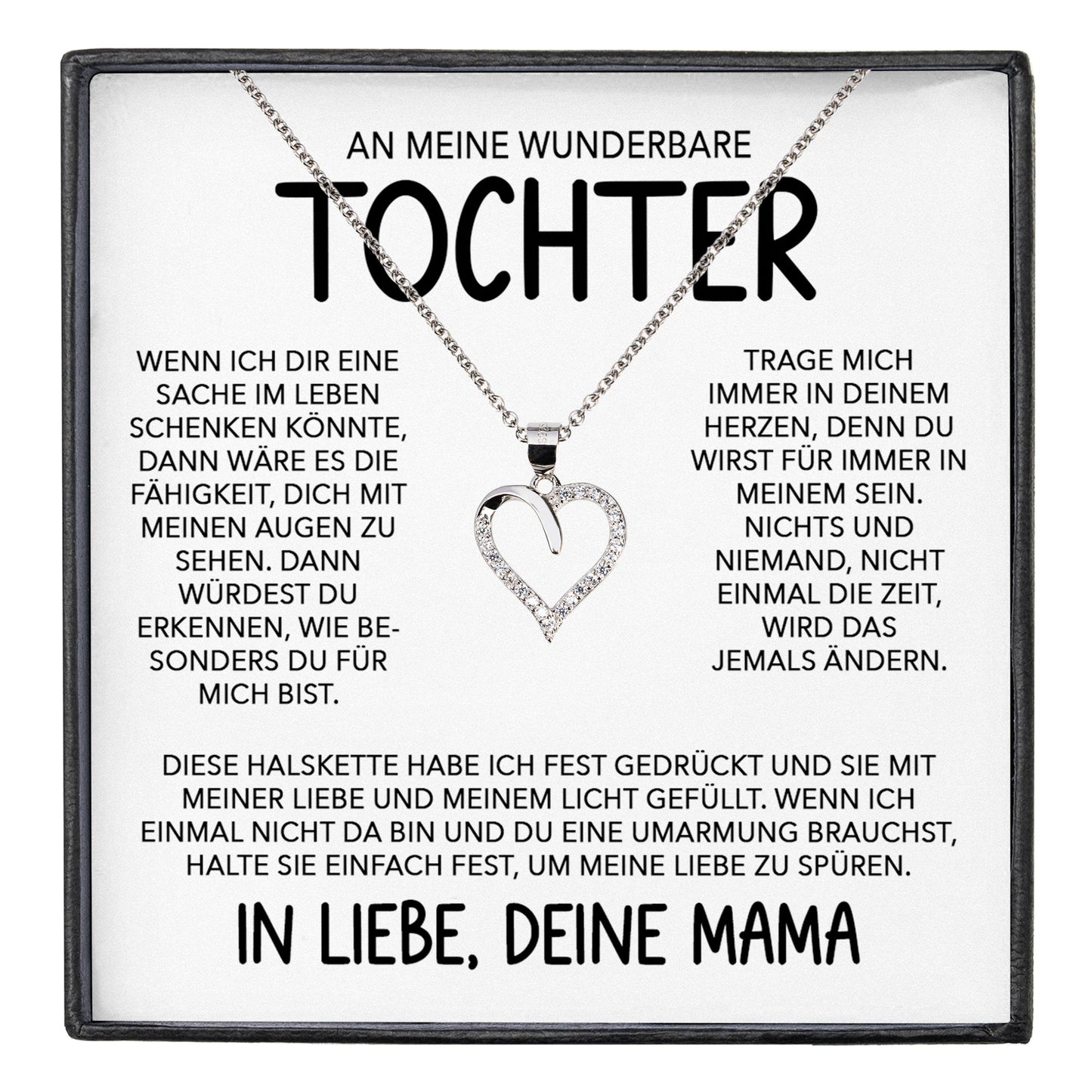 22Feels® Wunderbare Tochter Geschenk von Mama Silber 925/000 Herz Halskette mit Karte Mädchen Frauen Schmuck Geburtstag Weihnachten Firmung Konfirmation etc.-Schmuck mit Botschaftskarte - Herz21-22Feels