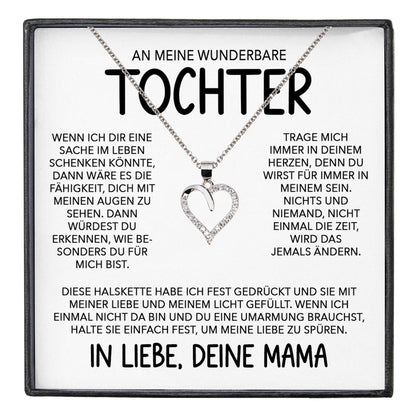 22Feels® Wunderbare Tochter Geschenk von Mama Silber 925/000 Herz Halskette mit Karte Mädchen Frauen Schmuck Geburtstag Weihnachten Firmung Konfirmation etc.-Schmuck mit Botschaftskarte - Herz21-22Feels