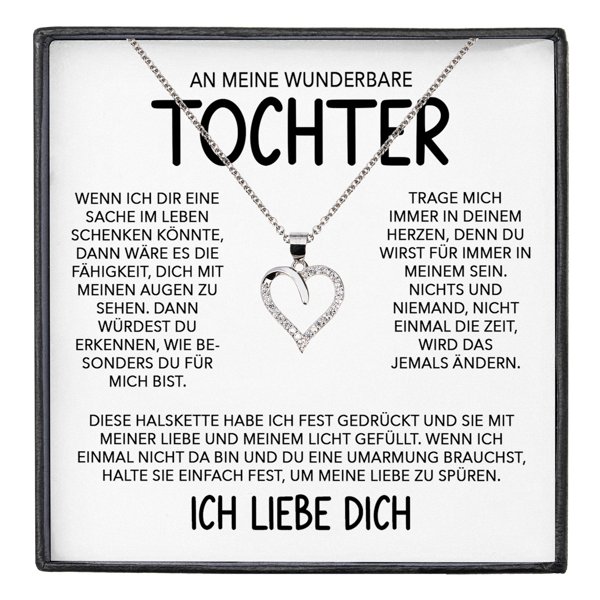 22Feels® Wunderbare Tochter Geschenk Silber 925/000 Herz Halskette mit Karte Mädchen Frauen Schmuck Geburtstag Weihnachten Firmung Konfirmation etc.-Schmuck mit Botschaftskarte - Herz21-22Feels
