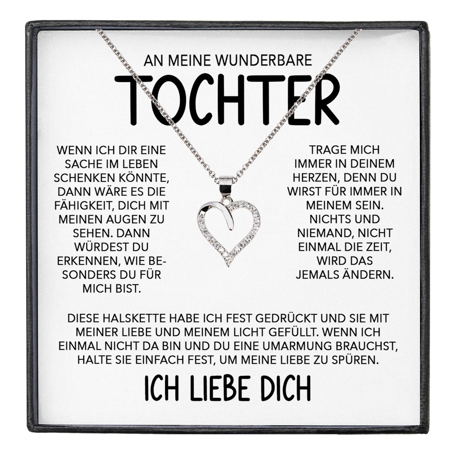 22Feels® Wunderbare Tochter Geschenk Silber 925/000 Herz Halskette mit Karte Mädchen Frauen Schmuck Geburtstag Weihnachten Firmung Konfirmation etc.-Schmuck mit Botschaftskarte - Herz21-22Feels