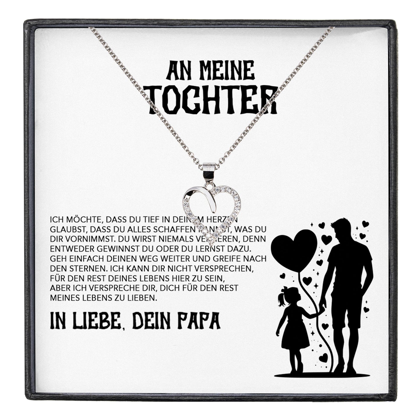 22Feels® Tochter Geschenk von Papa Silber 925/000 Herz Halskette mit Karte Mädchen Frauen Schmuck Geburtstag Weihnachten Firmung Konfirmation etc.-Schmuck mit Botschaftskarte - Herz21-22Feels