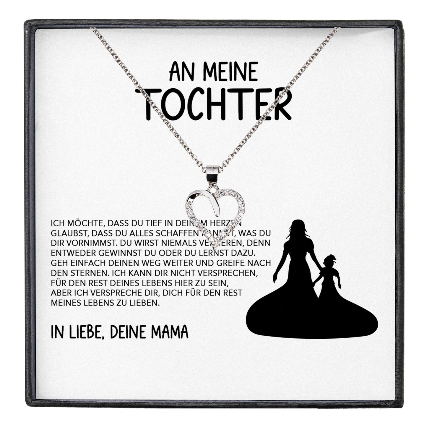 22Feels® Tochter Geschenk von Mama Silber 925/000 Herz Halskette mit Karte Mädchen Frauen Schmuck Geburtstag Weihnachten Firmung Konfirmation etc.-Schmuck mit Botschaftskarte - Herz21-22Feels