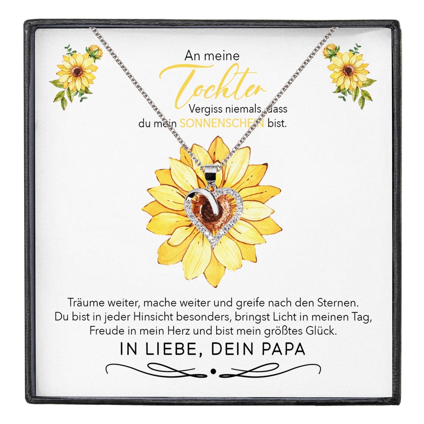22Feels® Sonnenschein Tochter Geschenk von Papa Silber 925/000 Herz Halskette mit Karte Mädchen Frauen Schmuck Geburtstag Weihnachten Firmung Konfirmation etc.-Schmuck mit Botschaftskarte - Herz21-22Feels