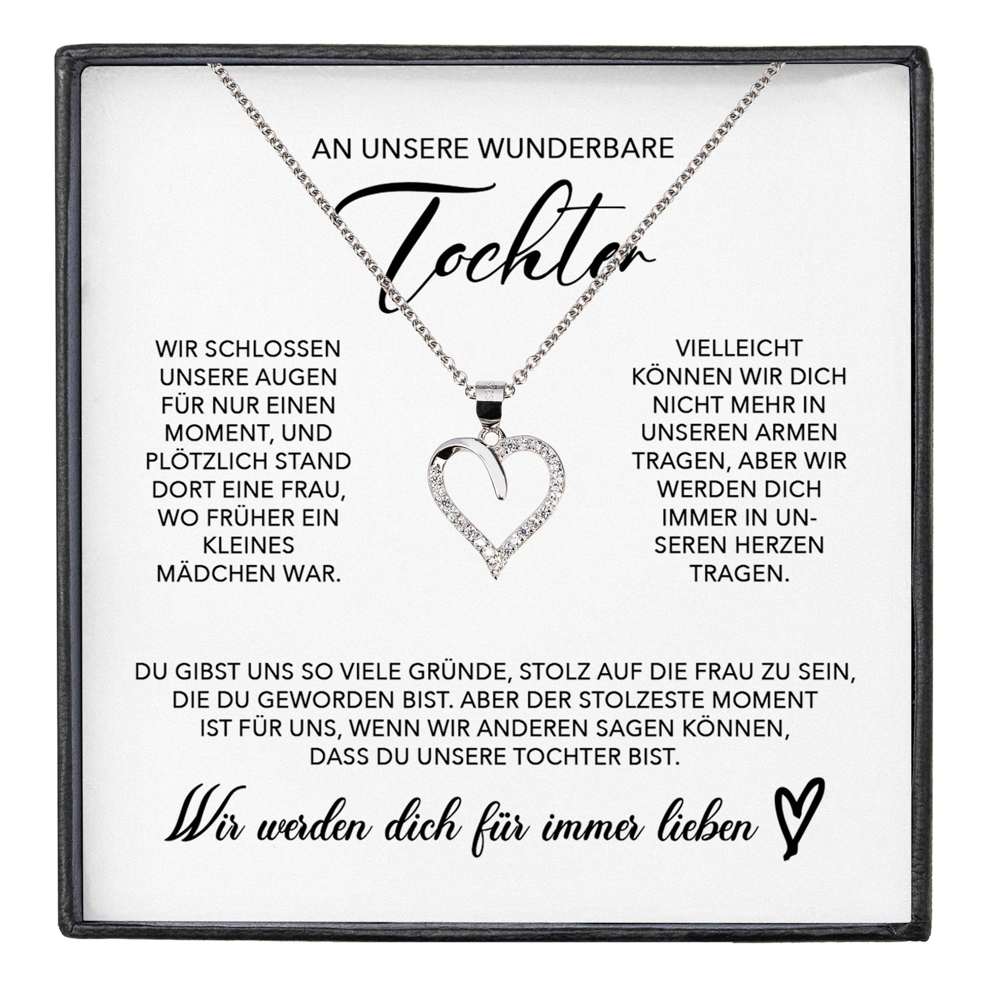 22Feels® Unsere Tochter Geschenk Silber 925/000 Herz Halskette mit Karte Mädchen Frauen Schmuck Geburtstag Weihnachten Firmung Konfirmation etc.-Schmuck mit Botschaftskarte - Herz21-22Feels