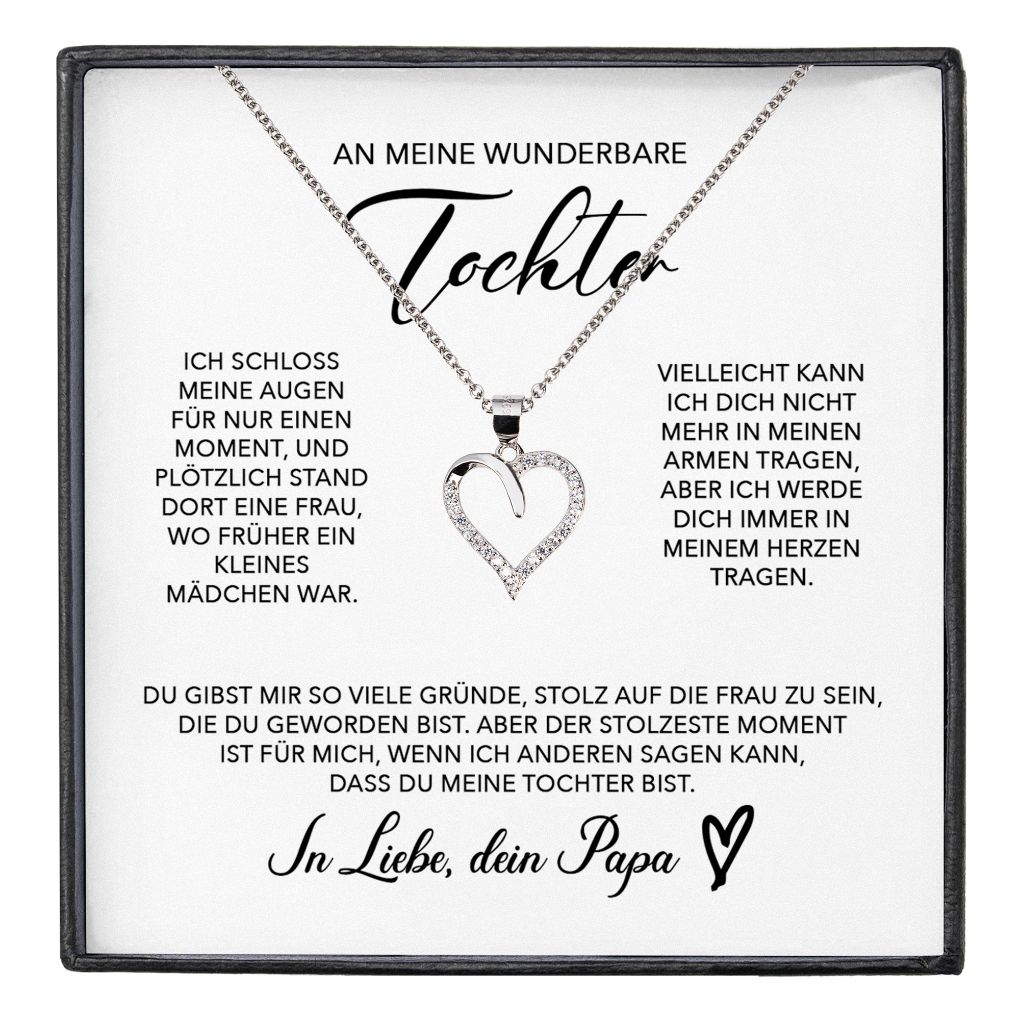22Feels® Wunderbare Tochter Geschenk von Papa Silber 925/000 Herz Halskette mit Karte Mädchen Frauen Schmuck Geburtstag Weihnachten Firmung Konfirmation etc.-Schmuck mit Botschaftskarte - Herz21-22Feels