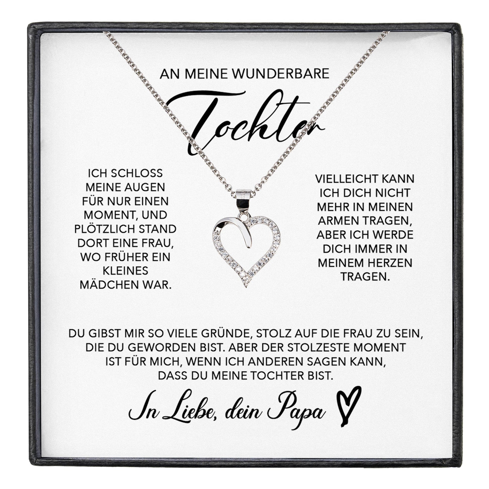 22Feels® Wunderbare Tochter Geschenk von Papa Silber 925/000 Herz Halskette mit Karte Mädchen Frauen Schmuck Geburtstag Weihnachten Firmung Konfirmation etc.-Schmuck mit Botschaftskarte - Herz21-22Feels