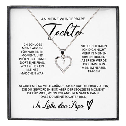 22Feels® Wunderbare Tochter Geschenk von Papa Silber 925/000 Herz Halskette mit Karte Mädchen Frauen Schmuck Geburtstag Weihnachten Firmung Konfirmation etc.-Schmuck mit Botschaftskarte - Herz21-22Feels