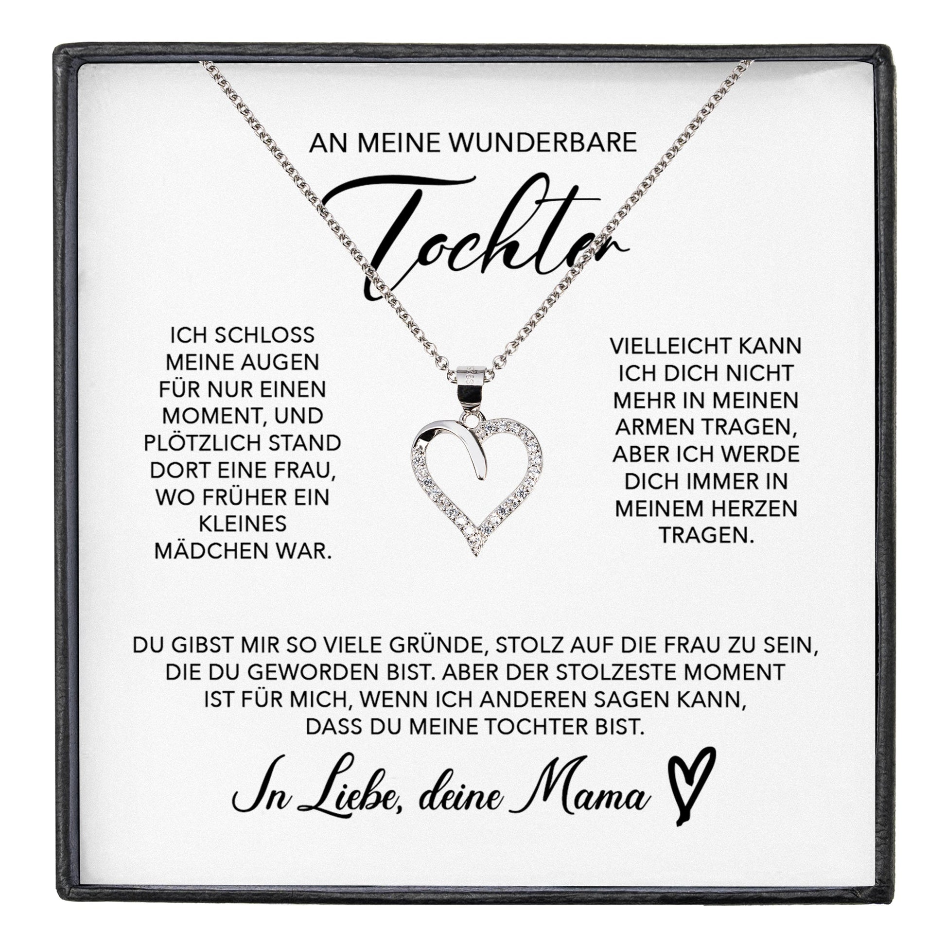 22Feels® Tochter Geschenk von Mama Silber 925/000 Herz Halskette mit Karte Mädchen Frauen Schmuck Geburtstag Weihnachten Firmung Konfirmation etc.-Schmuck mit Botschaftskarte - Herz21-22Feels