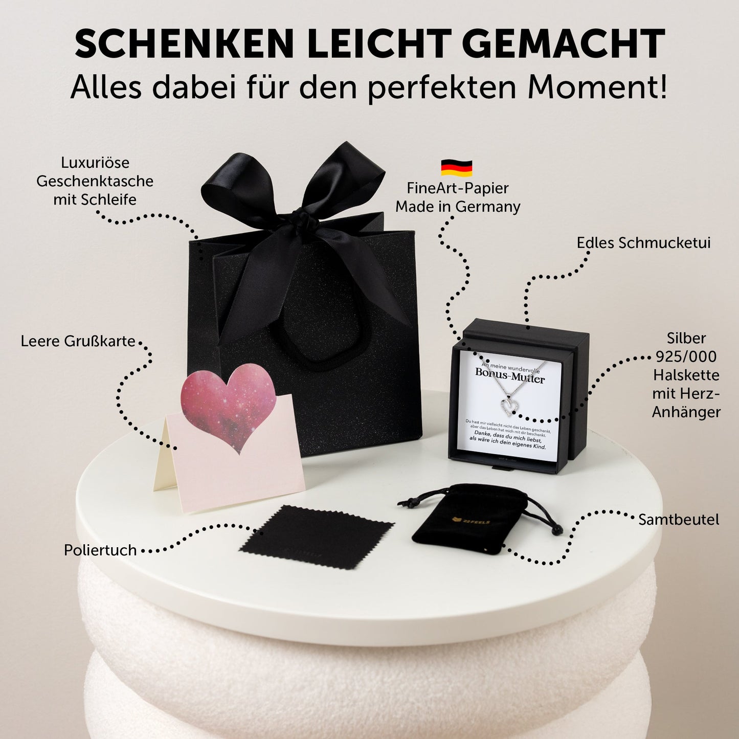 22Feels® Wundervolle Bonus Mutter Stiefmama Geschenk Silber 925/000 Herz Halskette Stiefmutter Muttertag Frauen Schmuck mit Karte Geburtstag Weihnachten Stiefeltern Mama Patchwork-Schmuck mit Botschaftskarte - Herz21-22Feels