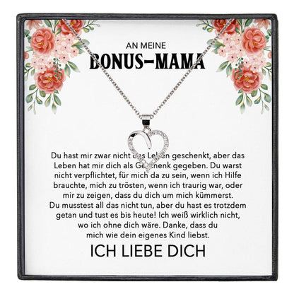 22Feels® Stiefmama Geschenk Silber 925/000 Herz Halskette Stiefmutter Muttertag Frauen Schmuck mit Karte Geburtstag Weihnachten Stiefeltern Bonus Mutter Patchwork-Schmuck mit Botschaftskarte - Herz21-22Feels