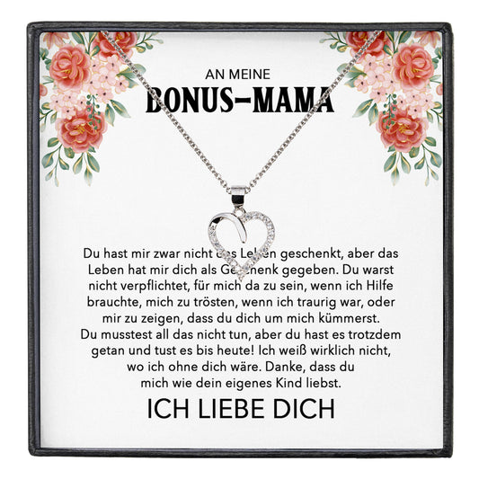 22Feels® Stiefmama Geschenk Silber 925/000 Herz Halskette Stiefmutter Muttertag Frauen Schmuck mit Karte Geburtstag Weihnachten Stiefeltern Bonus Mutter Patchwork-Schmuck mit Botschaftskarte - Herz21-22Feels