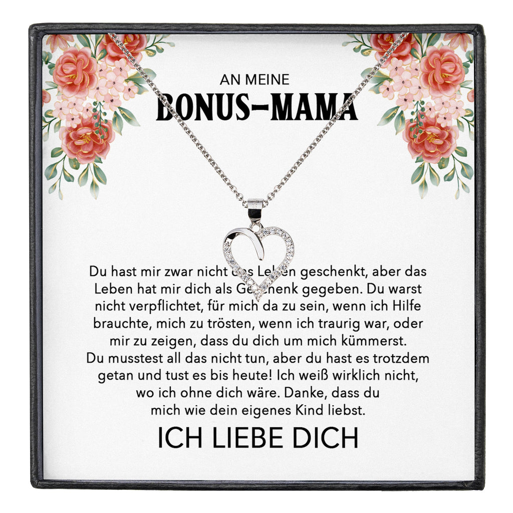 22Feels® Stiefmama Geschenk Silber 925/000 Herz Halskette Stiefmutter Muttertag Frauen Schmuck mit Karte Geburtstag Weihnachten Stiefeltern Bonus Mutter Patchwork-Schmuck mit Botschaftskarte - Herz21-22Feels