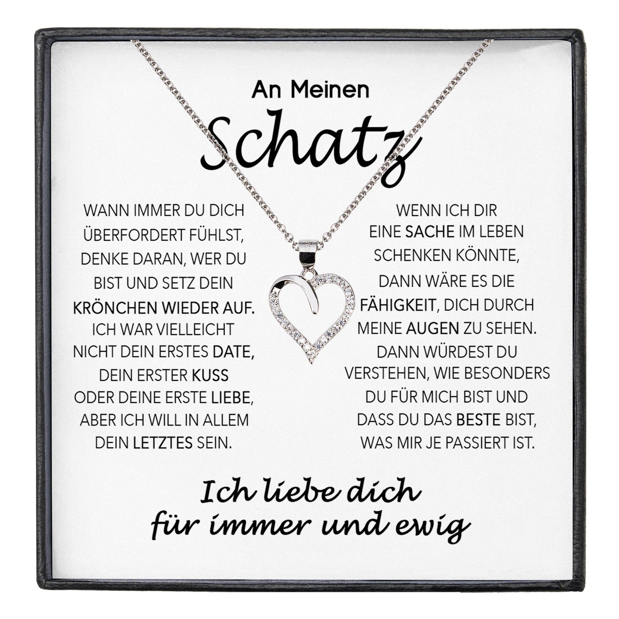 22Feels® Schatz Ich Liebe Dich Frauen Geschenk Silber 925/000 Schmuck Ehefrau Freundin Herz Halskette Valentinstag Hochzeitstag Jahrestag-Schmuck mit Botschaftskarte - Herz21-22Feels