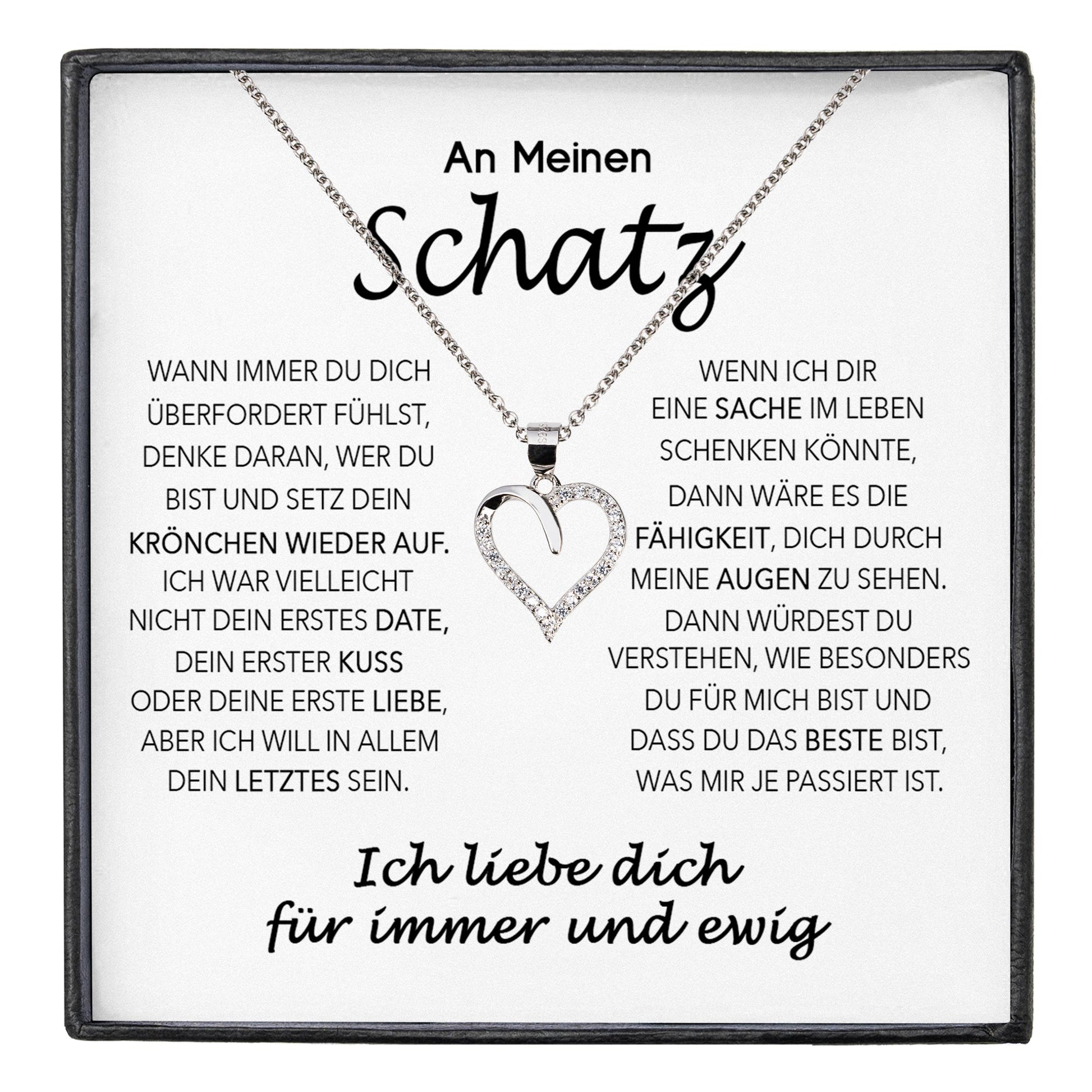 22Feels® Schatz Ich Liebe Dich Frauen Geschenk Silber 925/000 Schmuck Ehefrau Freundin Herz Halskette Valentinstag Hochzeitstag Jahrestag-Schmuck mit Botschaftskarte - Herz21-22Feels