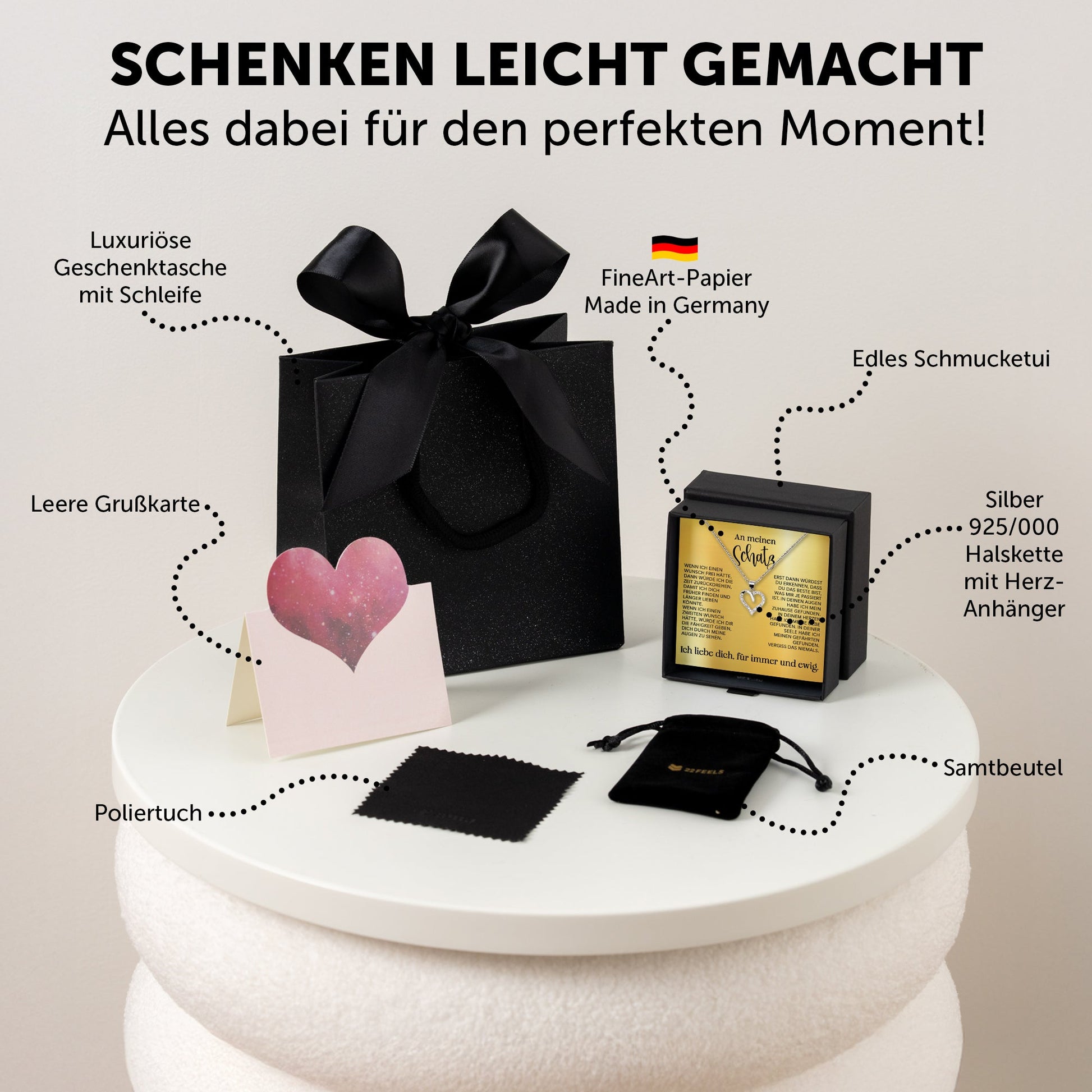 22Feels® Schatz Ich Liebe Dich Frauen Geschenk Silber 925/000 Schmuck Ehefrau Freundin Herz Halskette Valentinstag Hochzeitstag Jahrestag-Schmuck mit Botschaftskarte - Herz21-22Feels