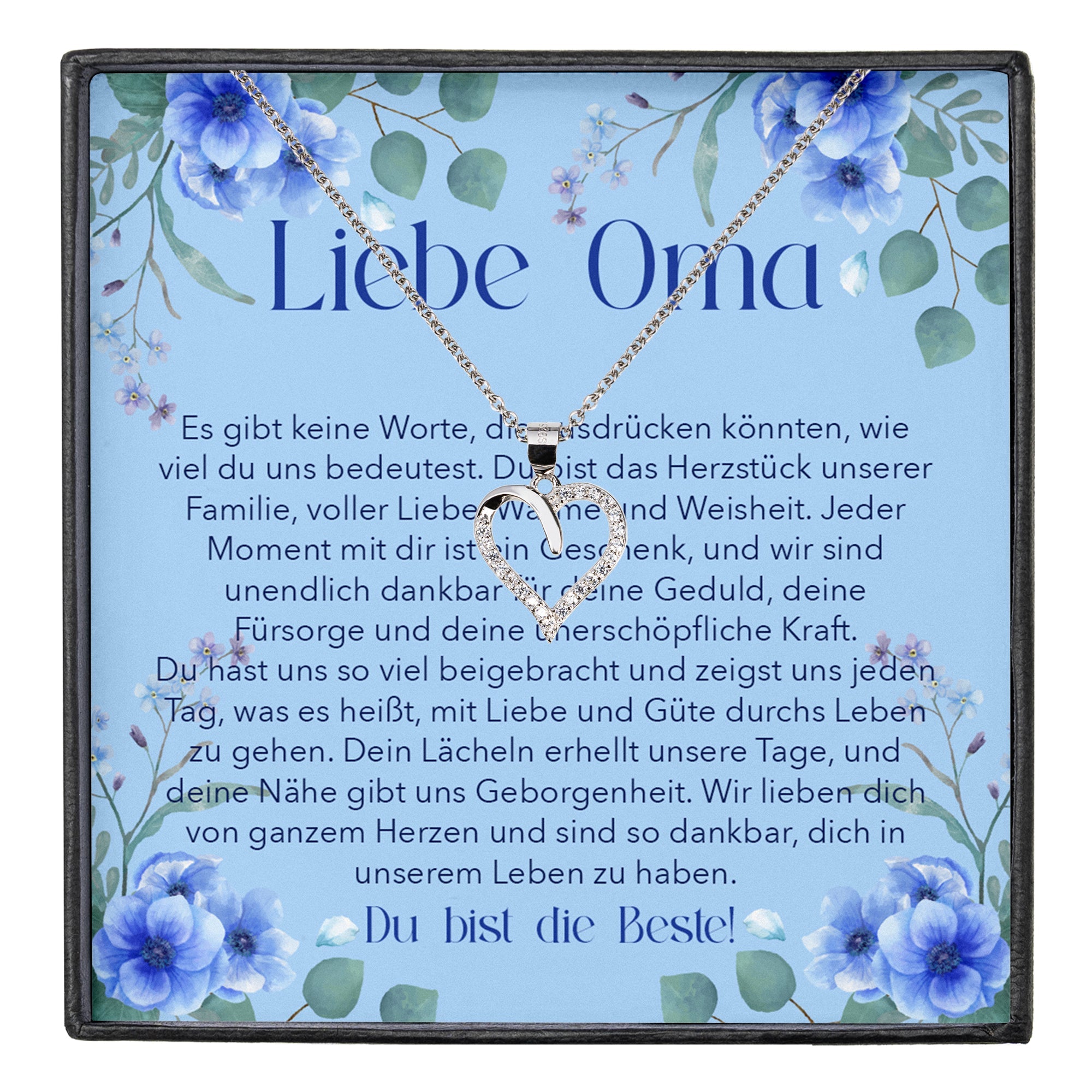 22Feels® Liebe Oma Geschenk Silber 925/000 Herz Halskette Karte Frauen Schmuck Damen Collier Grossmutter Weihnachten Geburtstag Muttertag Grosseltern-Schmuck mit Botschaftskarte - Herz21-22Feels