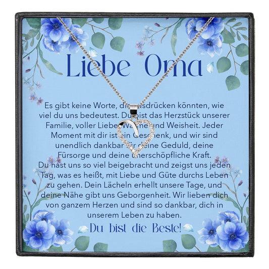 22Feels® Liebe Oma Geschenk Silber 925/000 Herz Halskette Karte Frauen Schmuck Damen Collier Grossmutter Weihnachten Geburtstag Muttertag Grosseltern-Schmuck mit Botschaftskarte - Herz21-22Feels