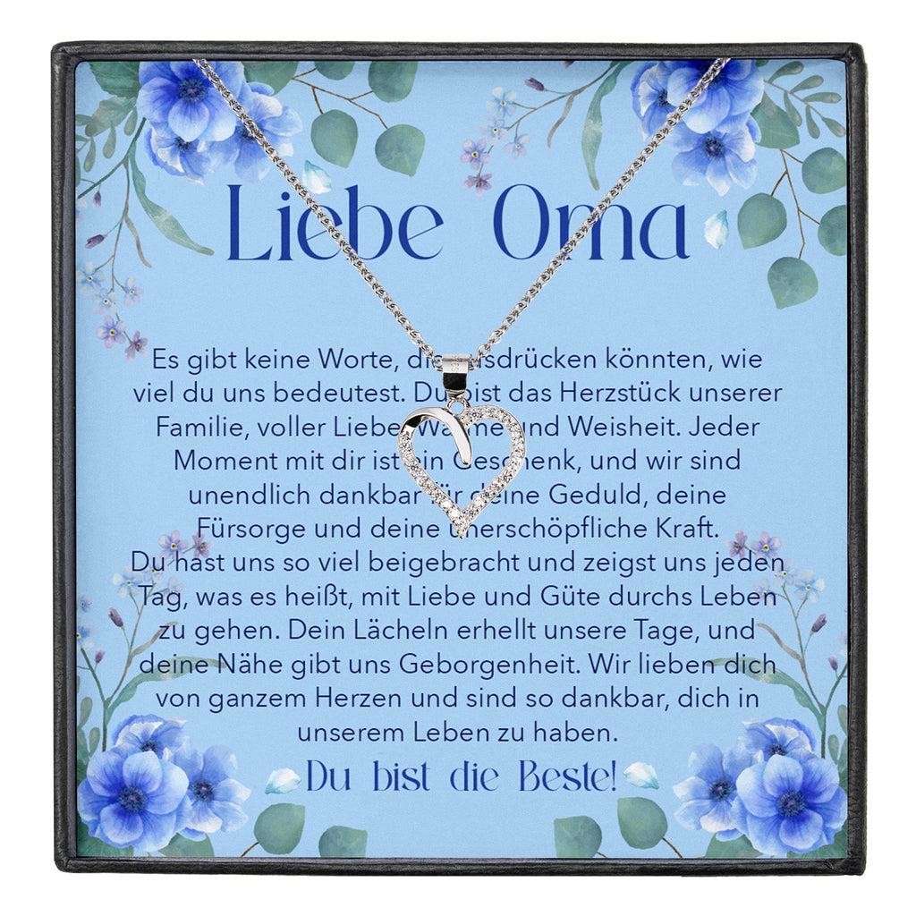 22Feels® Liebe Oma Geschenk Silber 925/000 Herz Halskette Karte Frauen Schmuck Damen Collier Grossmutter Weihnachten Geburtstag Muttertag Grosseltern-Schmuck mit Botschaftskarte - Herz21-22Feels
