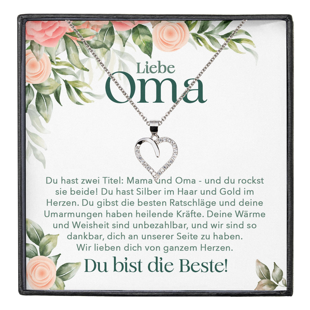 22Feels® Liebe Oma Geschenk Silber 925/000 Herz Halskette Karte Frauen Schmuck Damen Collier Grossmutter Weihnachten Geburtstag Muttertag Grosseltern-Schmuck mit Botschaftskarte - Herz21-22Feels