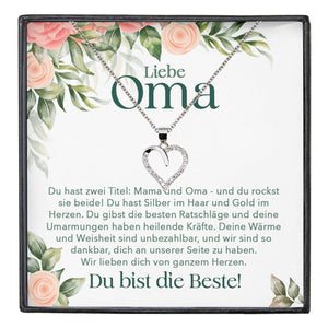22Feels® Liebe Oma Geschenk Silber 925/000 Herz Halskette Karte Frauen Schmuck Damen Collier Grossmutter Weihnachten Geburtstag Muttertag Grosseltern-Schmuck mit Botschaftskarte - Herz21-22Feels